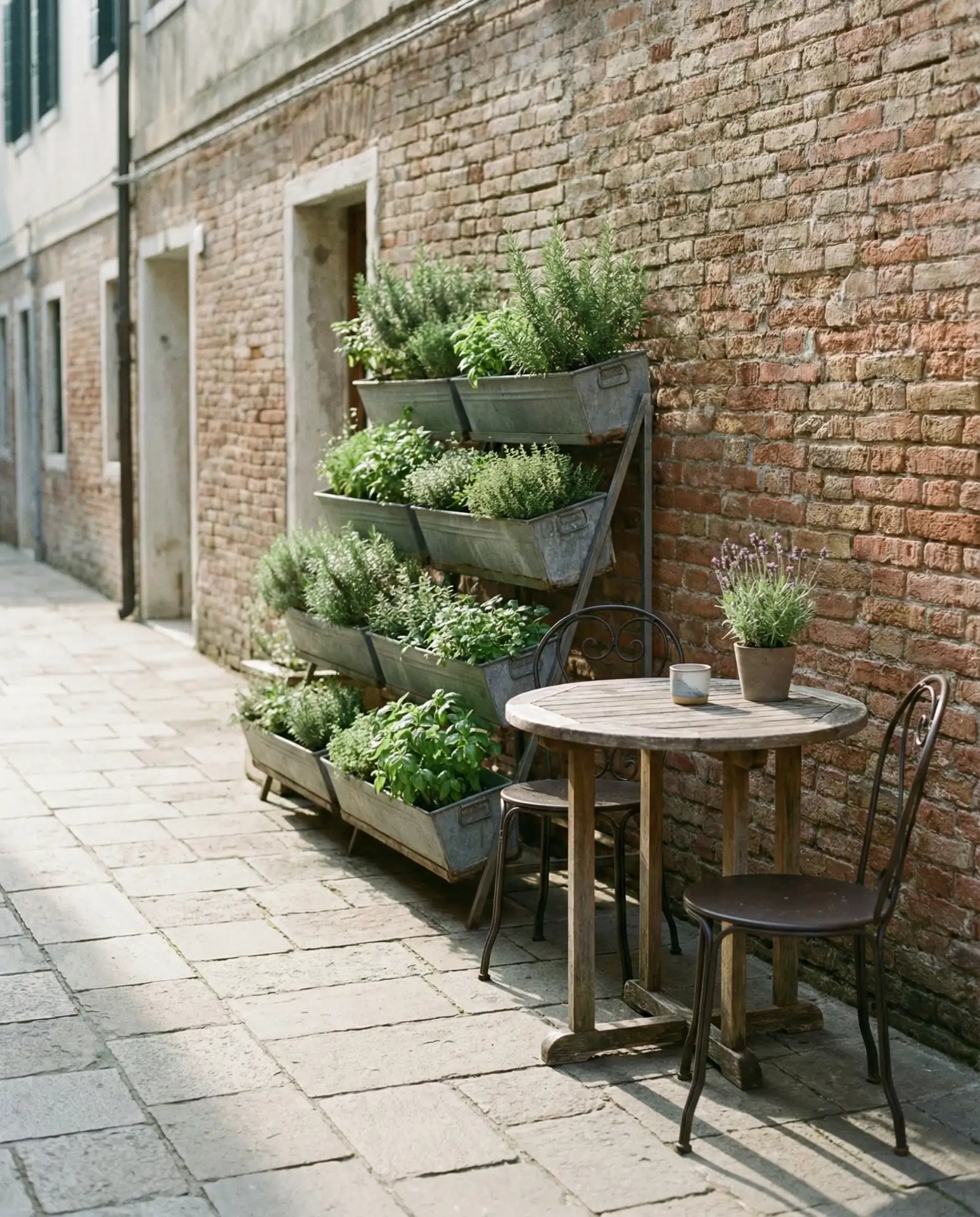 Tiny Courtyard Garden with Vertical Planters 1