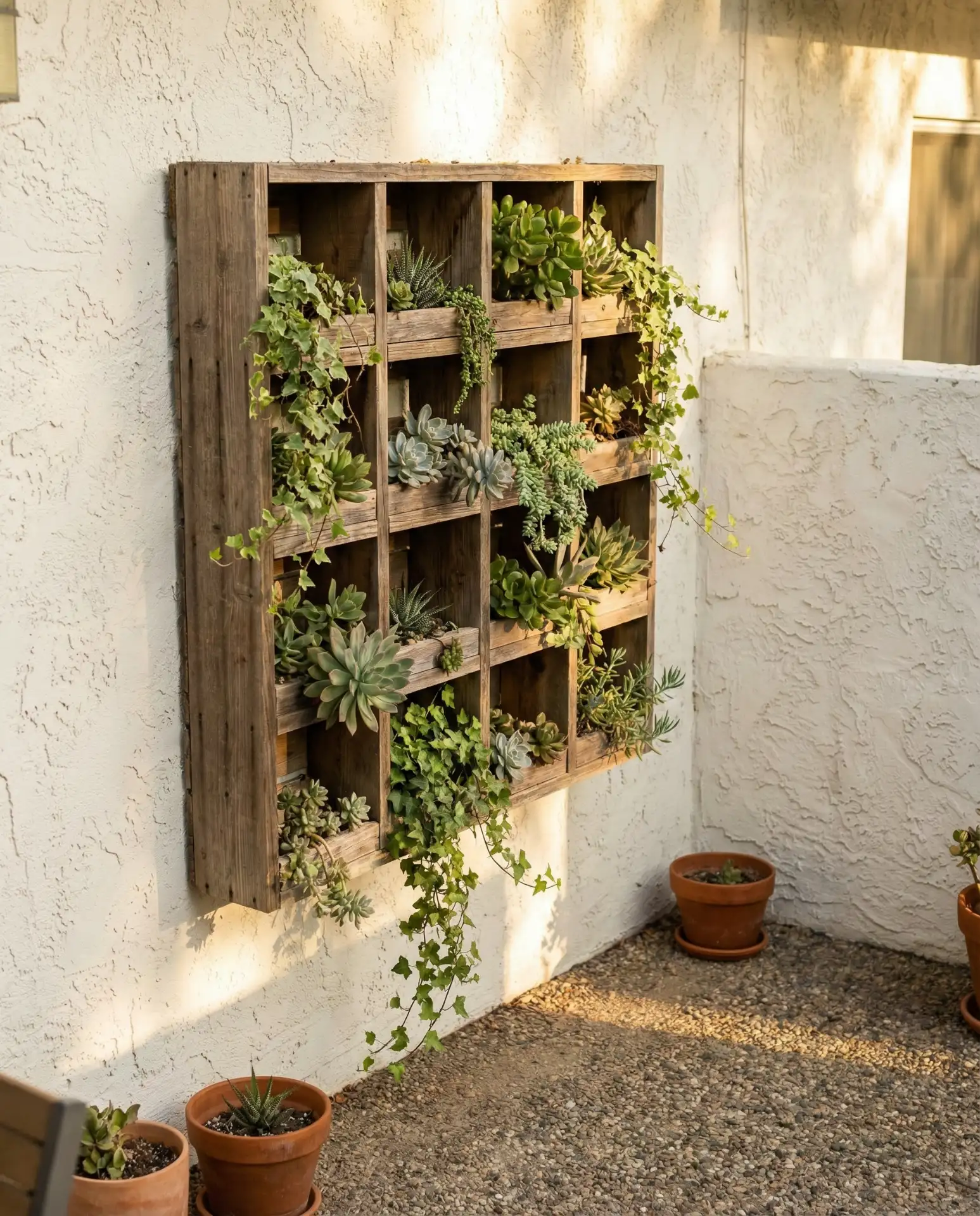 Tiny Courtyard Garden with Vertical Planters 2