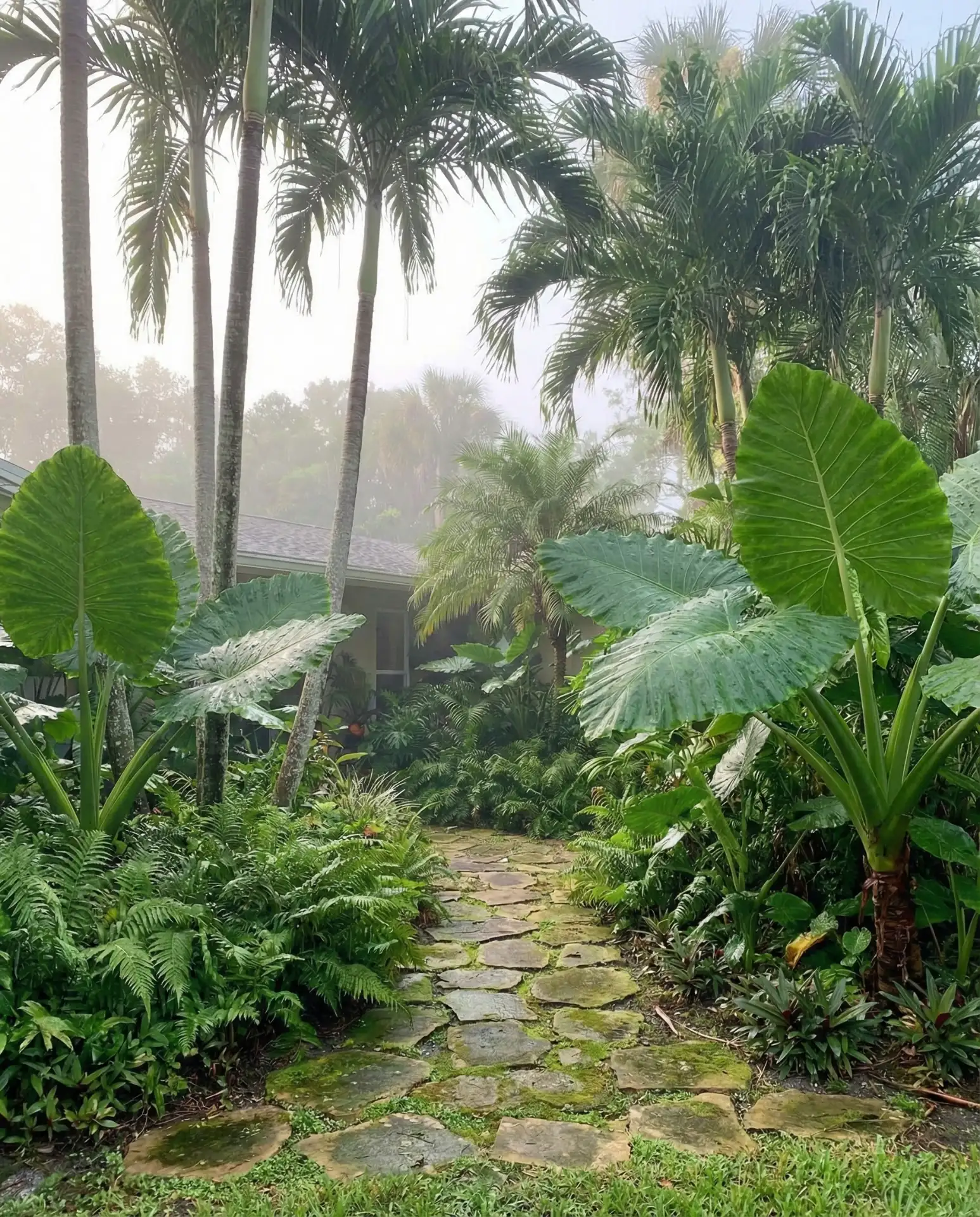 Tropical Oasis with Layered Palms 1