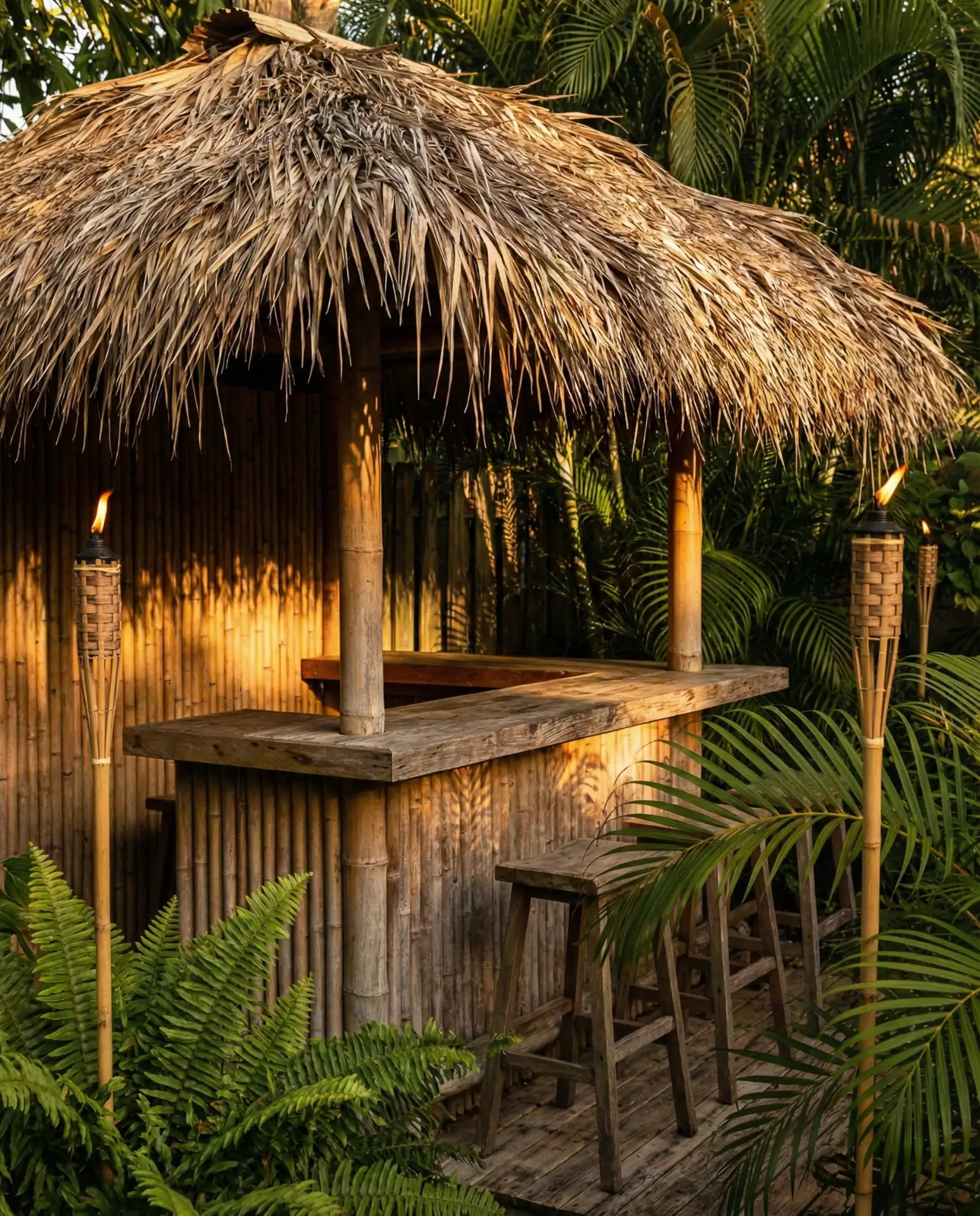 Tropical Tiki Bar with Bamboo and Palm Thatch 1