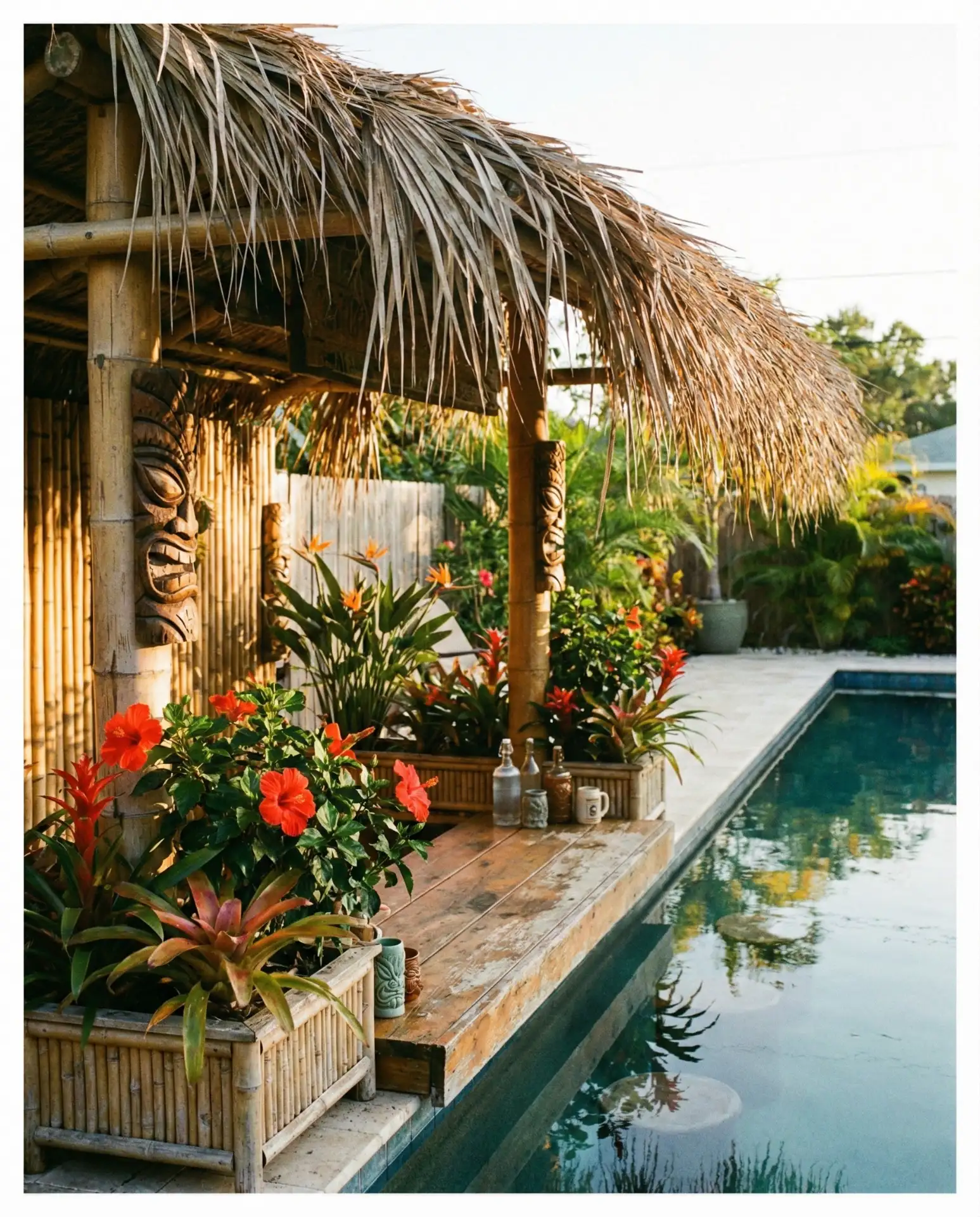 Tropical Tiki Bar with Bamboo and Palm Thatch 2