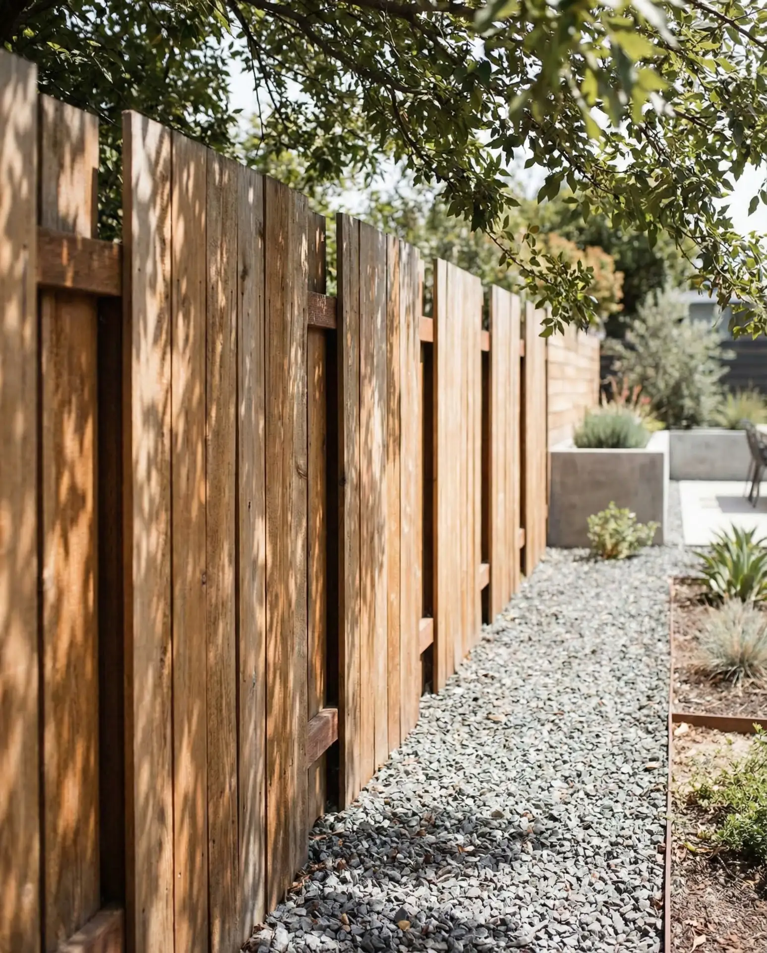 Vertical Cedar Privacy Screen with Staggered Heights 2