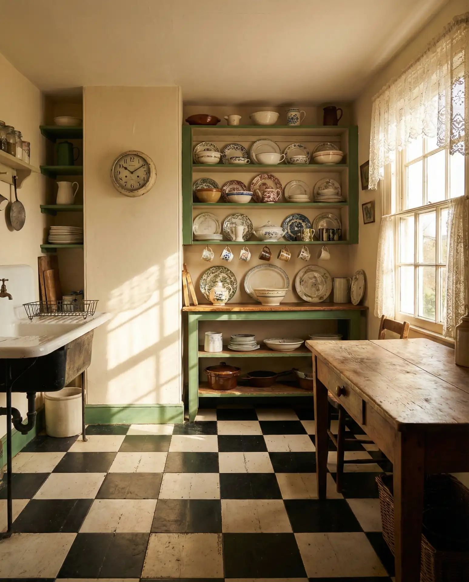 Vintage Green with Checkerboard Floor 1