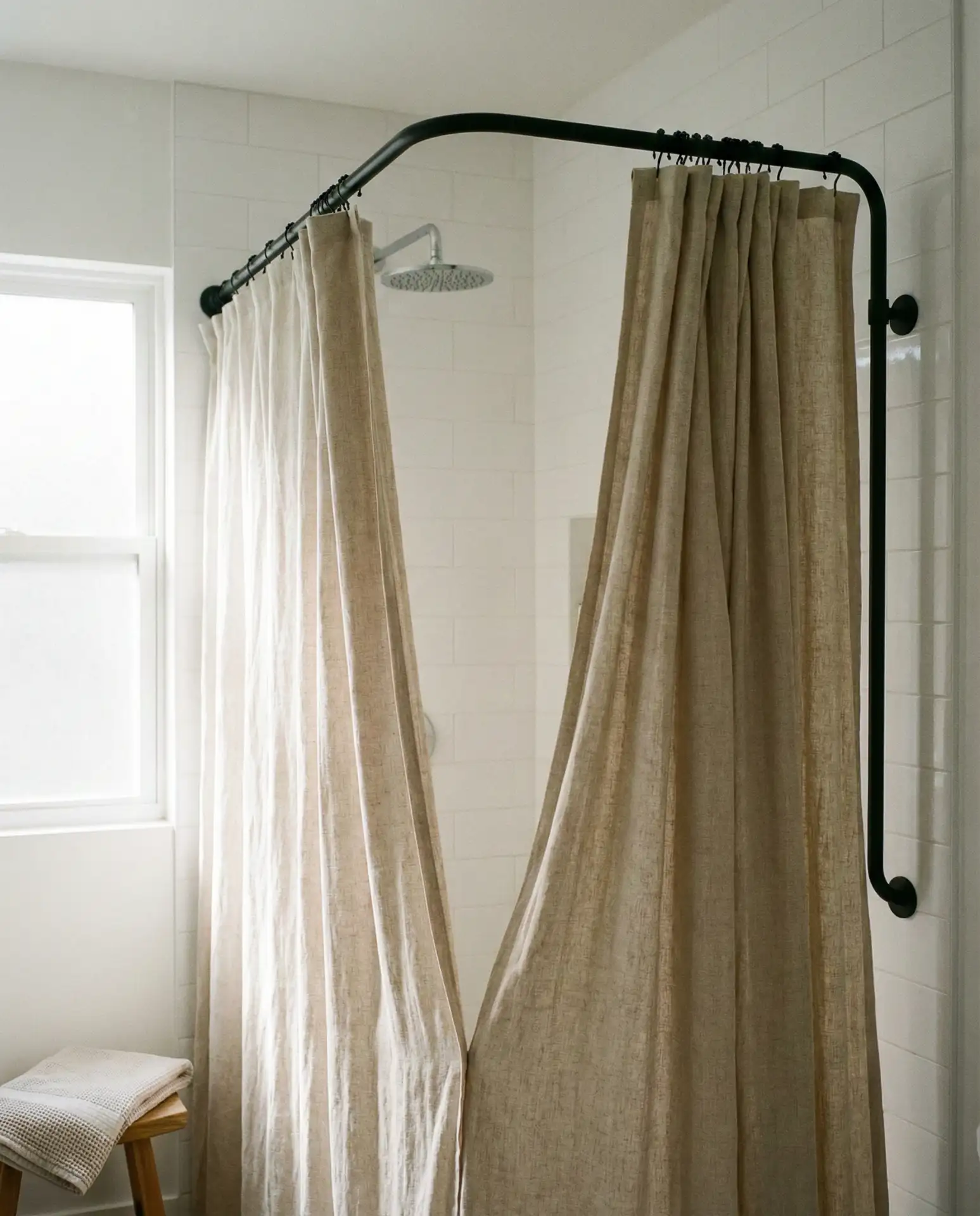 Vintage-Style Shower Curtain with Freestanding Rod 2