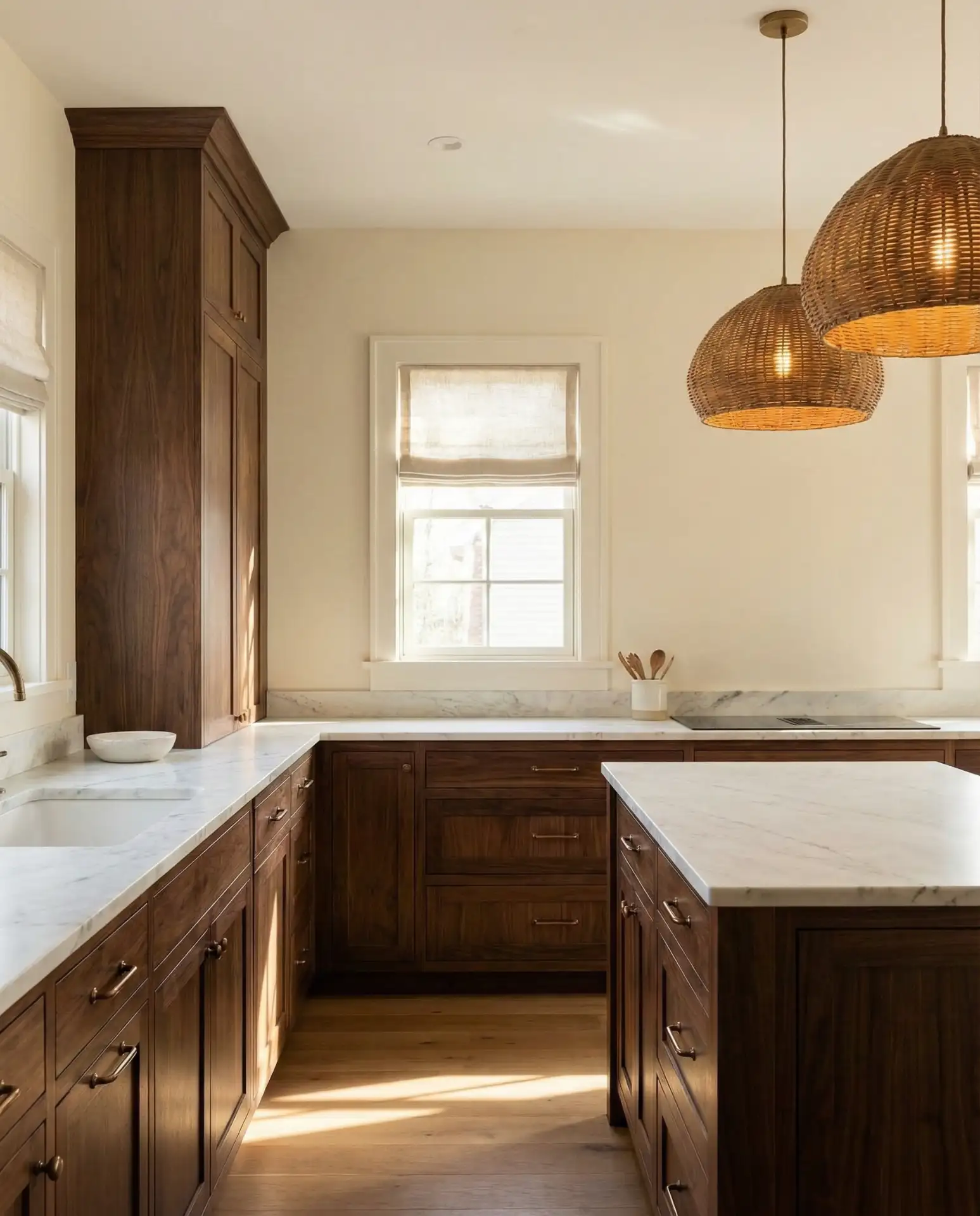 Walnut Brown Cabinets with Warm Cream Walls 1