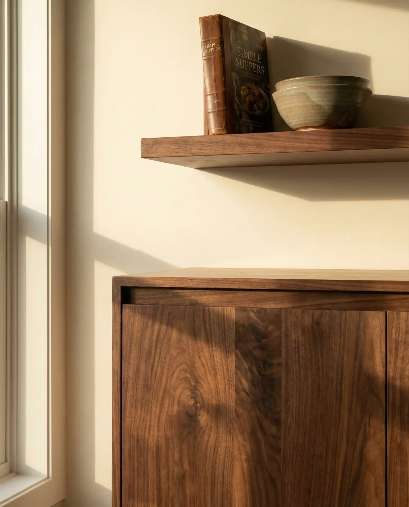 Walnut Brown Cabinets with Warm Cream Walls 2