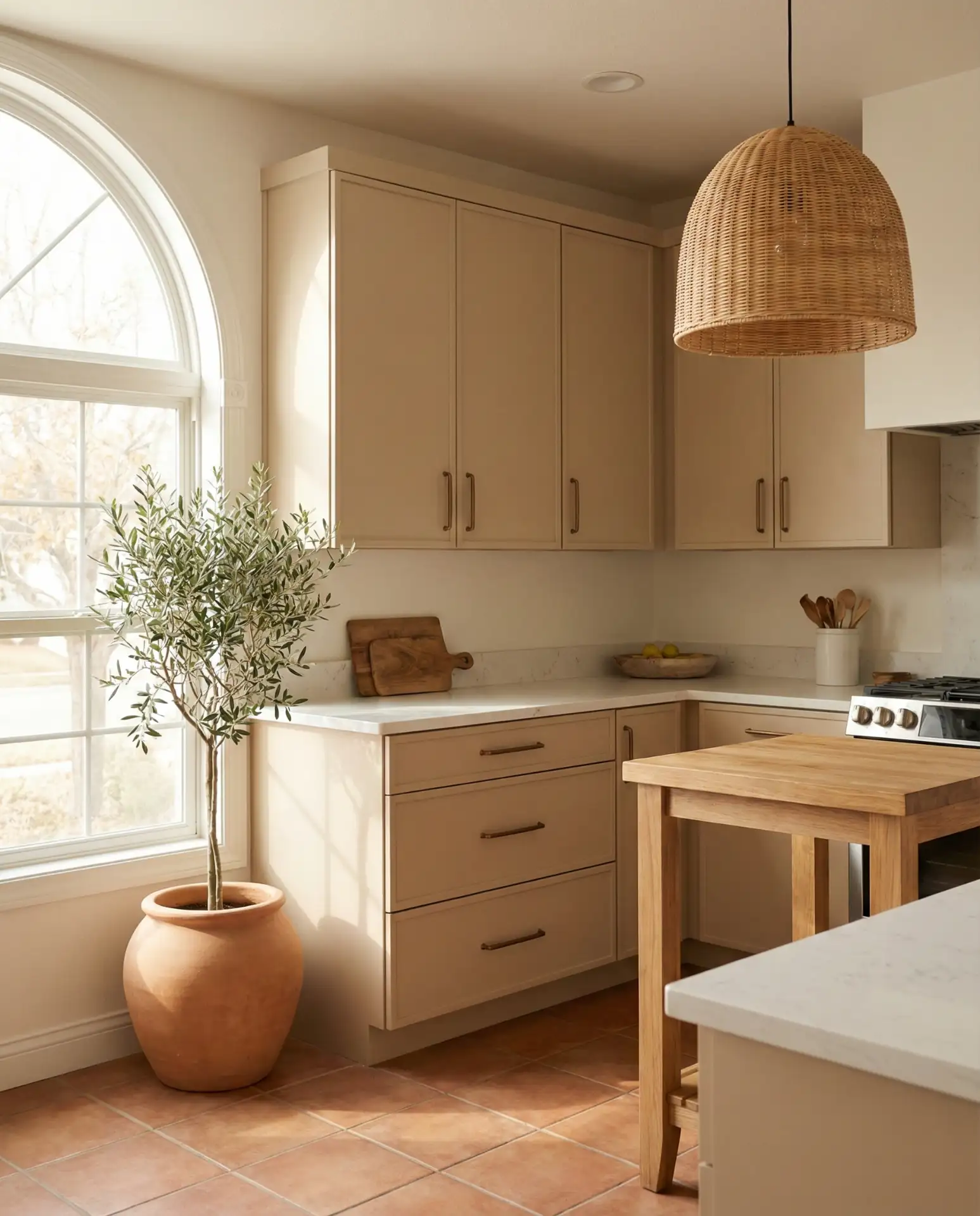 Warm Beige Cabinets with Terracotta Tile Floor 2