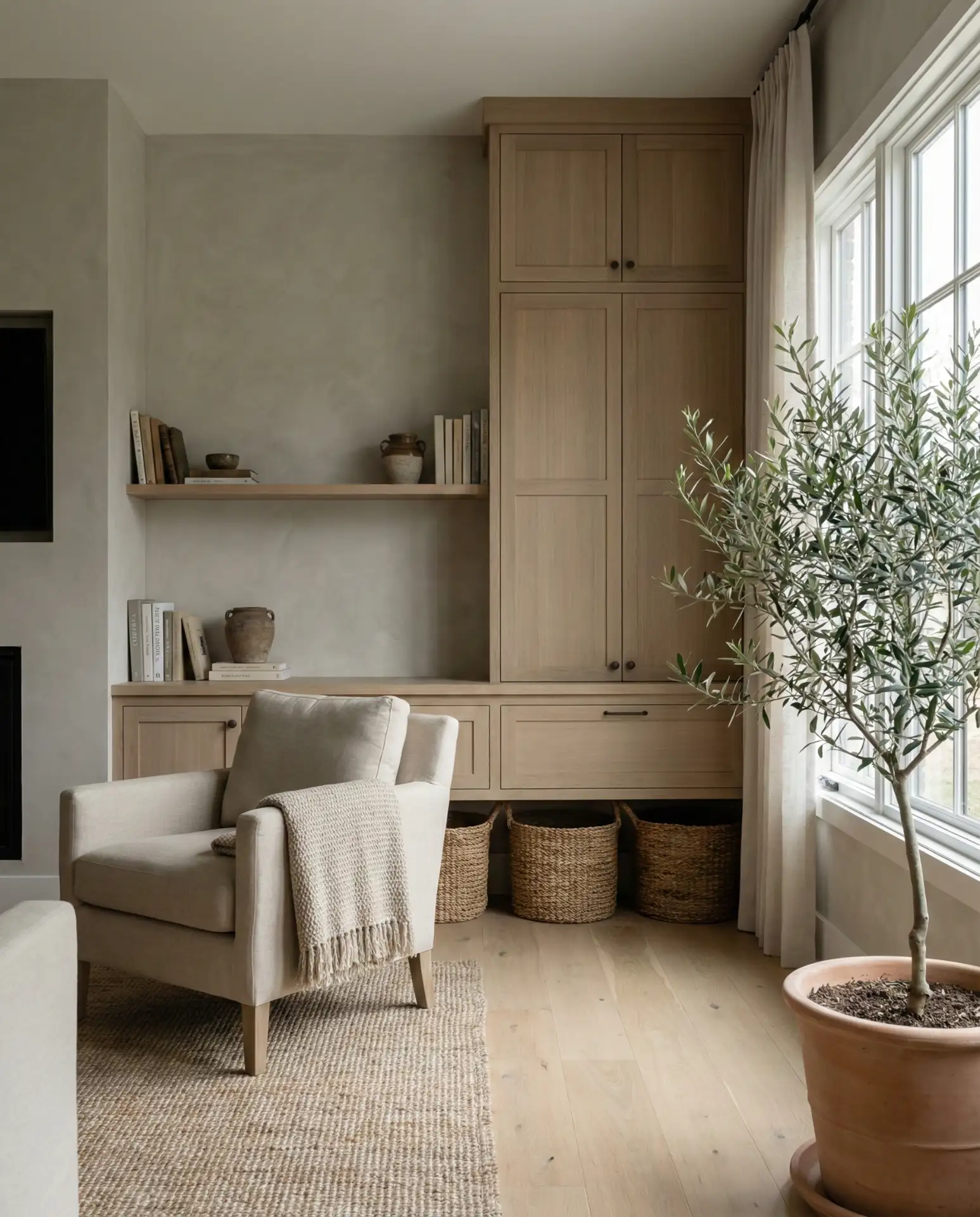 Warm Gray with White Oak Built-Ins 1