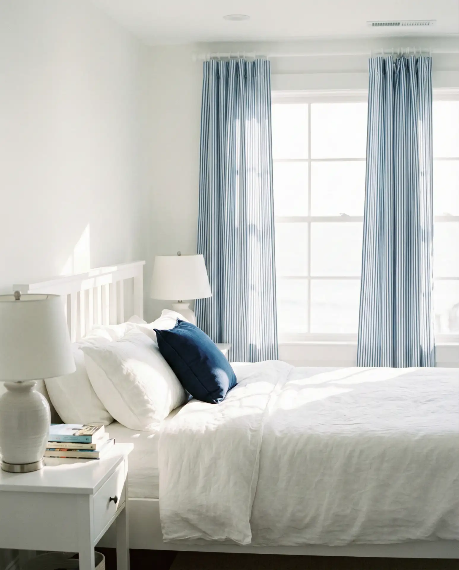 White Bedroom with Blue and Navy Stripes 2