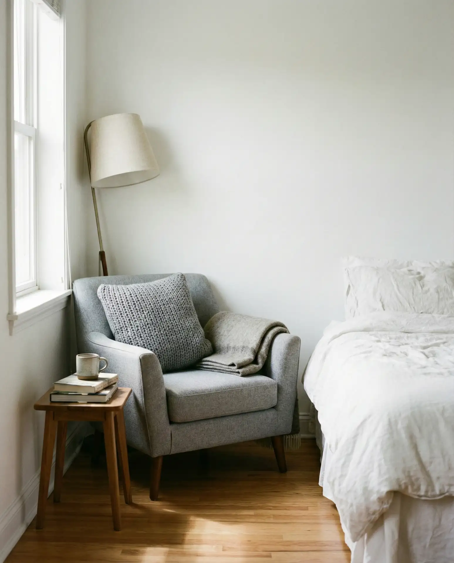 White Bedroom with Grey Upholstered Furniture 2