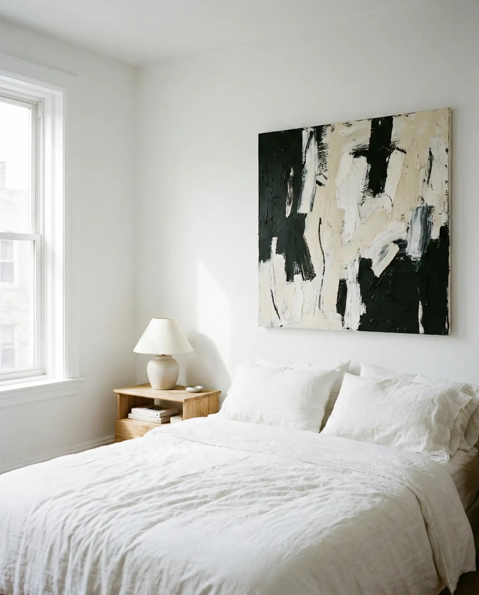 White Bedroom with Oversized Art 1