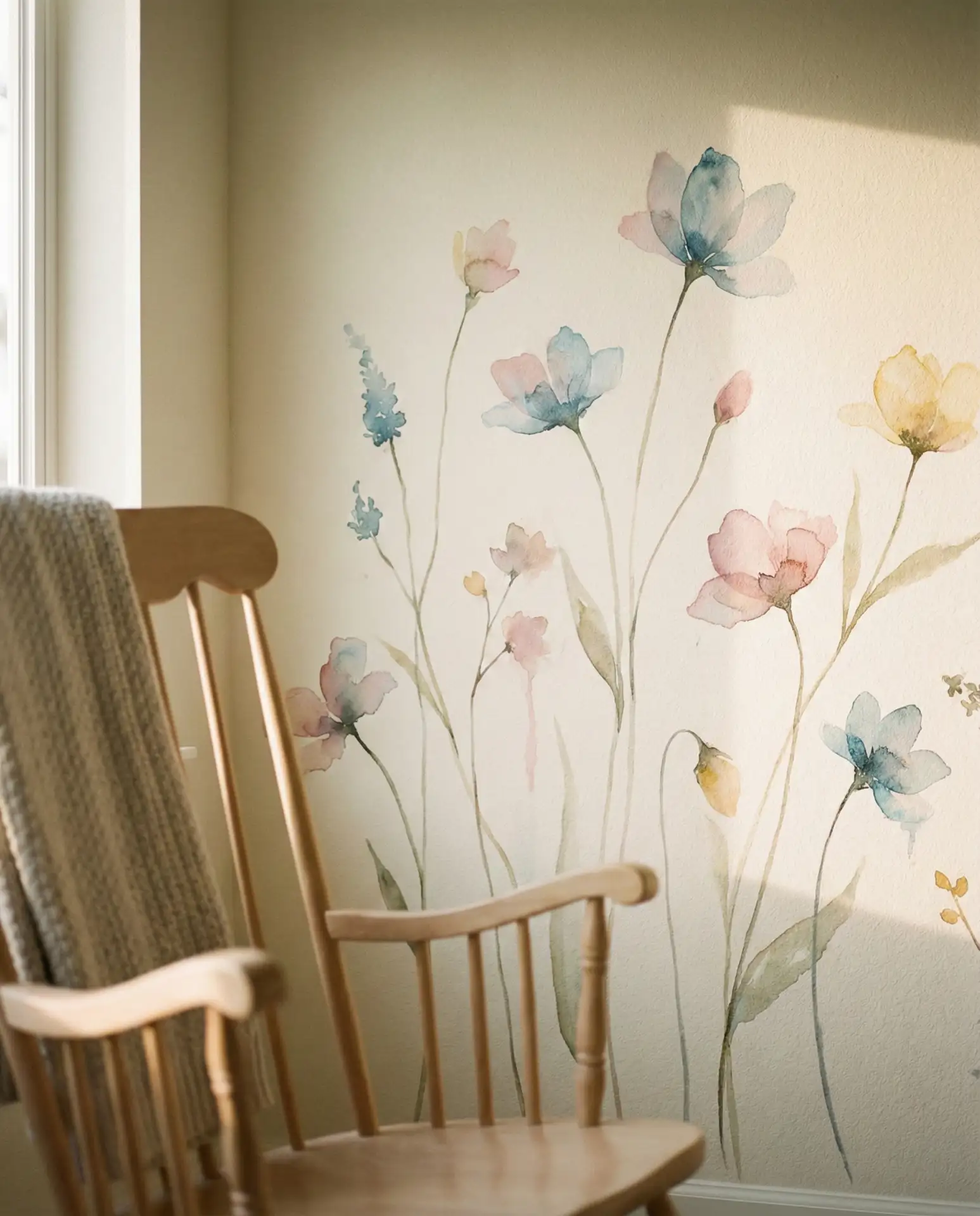 Wildflower Meadow Mural in Watercolor Style 1