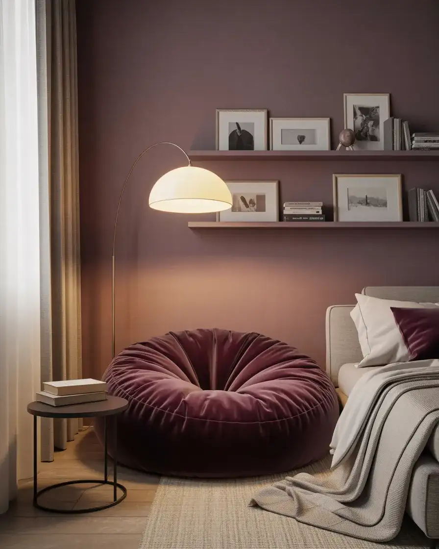 Aesthetic Bedroom Corner with a Velvet Bean Bag 1