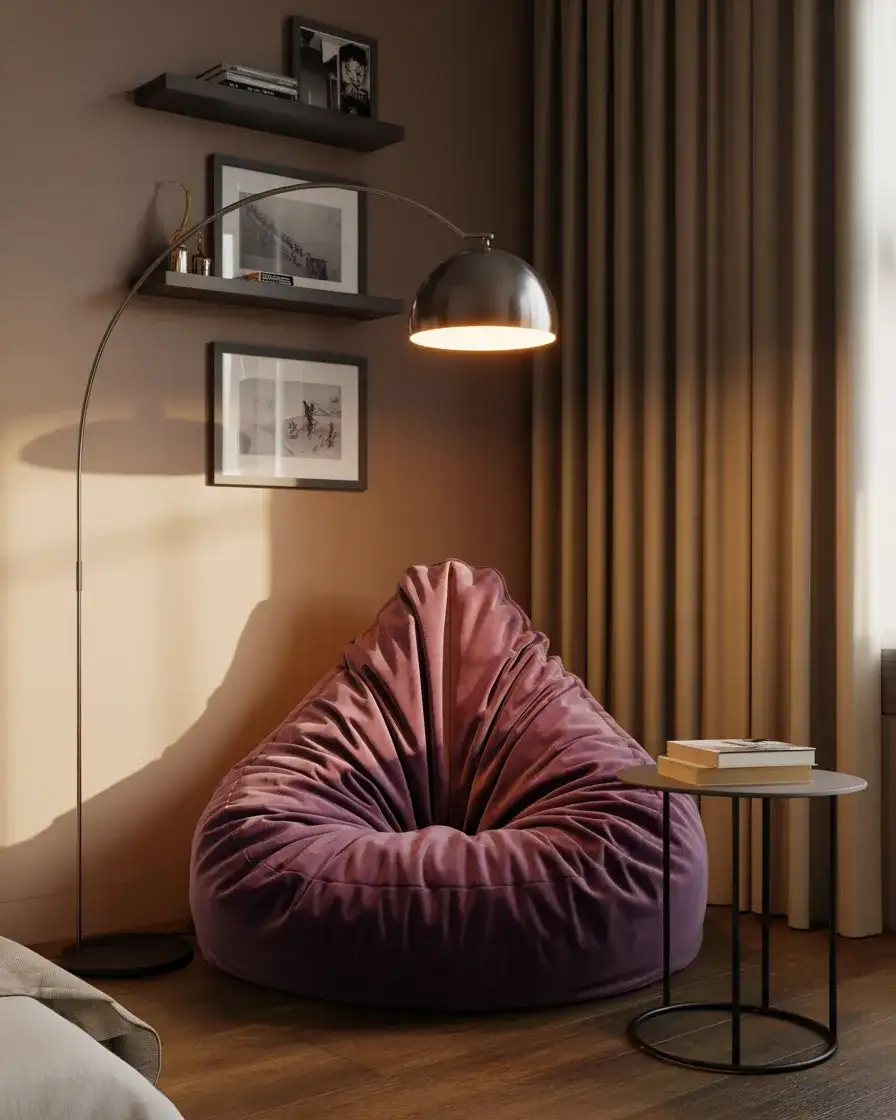 Aesthetic Bedroom Corner with a Velvet Bean Bag 2