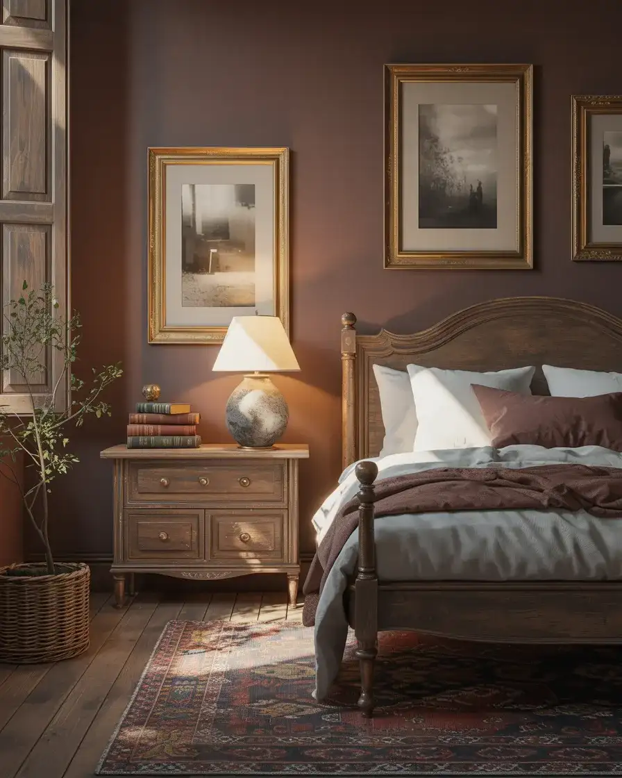 Aesthetic Brown Bedroom with Vintage Touches 1
