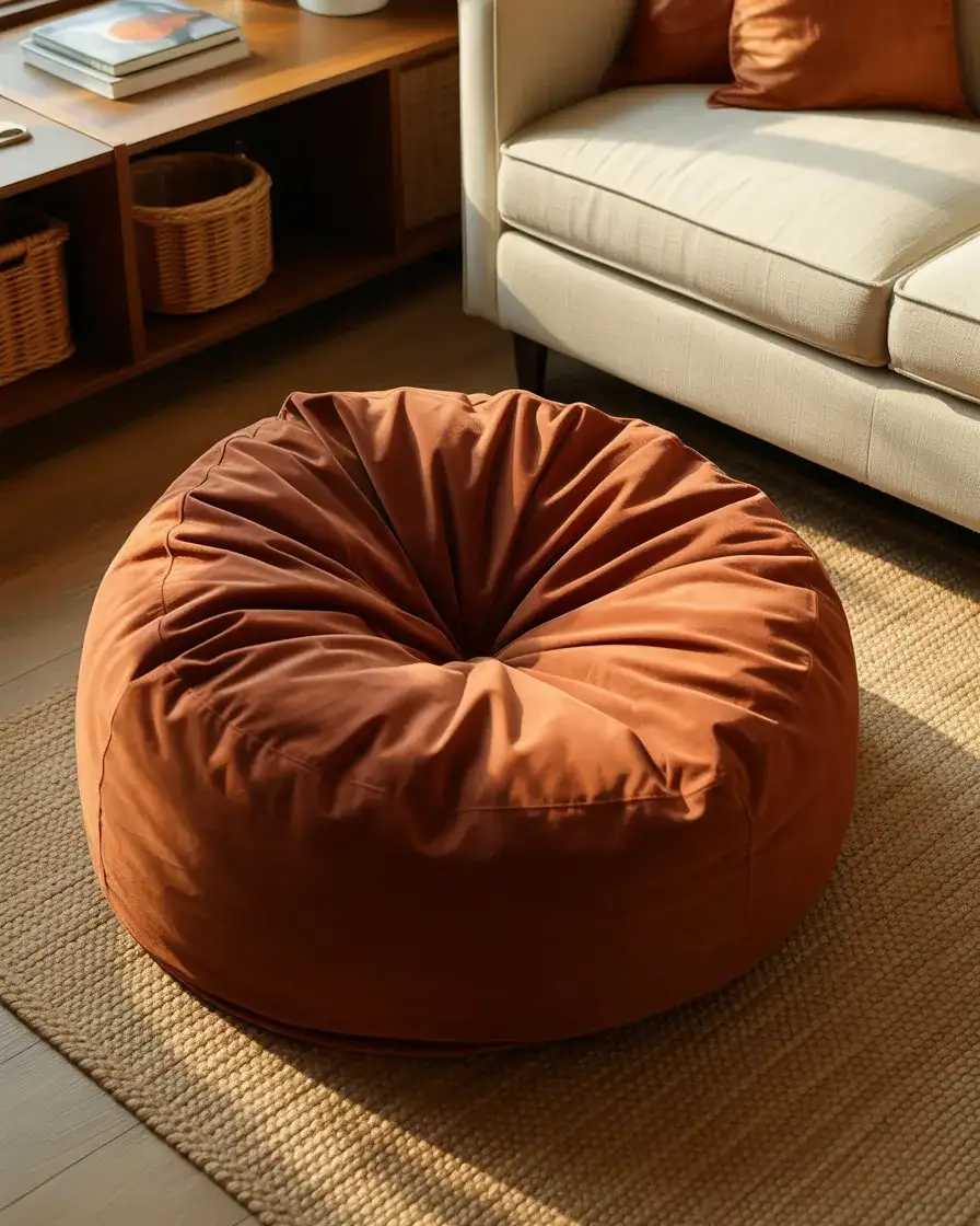Aesthetic Living Room Bean Bag in Rust and Warm Tones 1