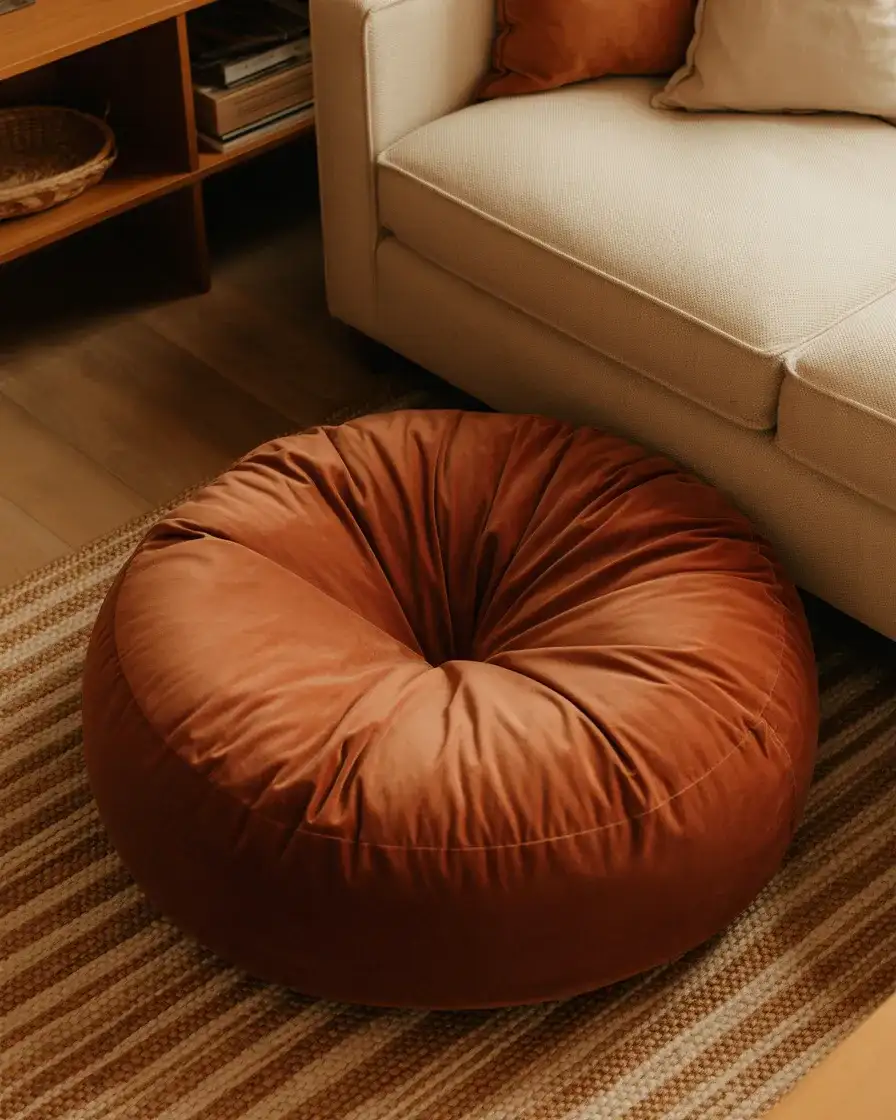 Aesthetic Living Room Bean Bag in Rust and Warm Tones 2