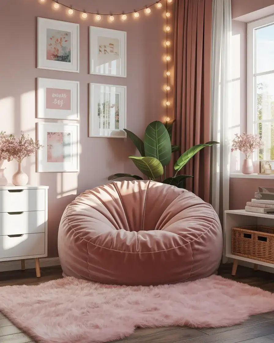 Aesthetic Pink Bean Bag for a Teen Bedroom 1