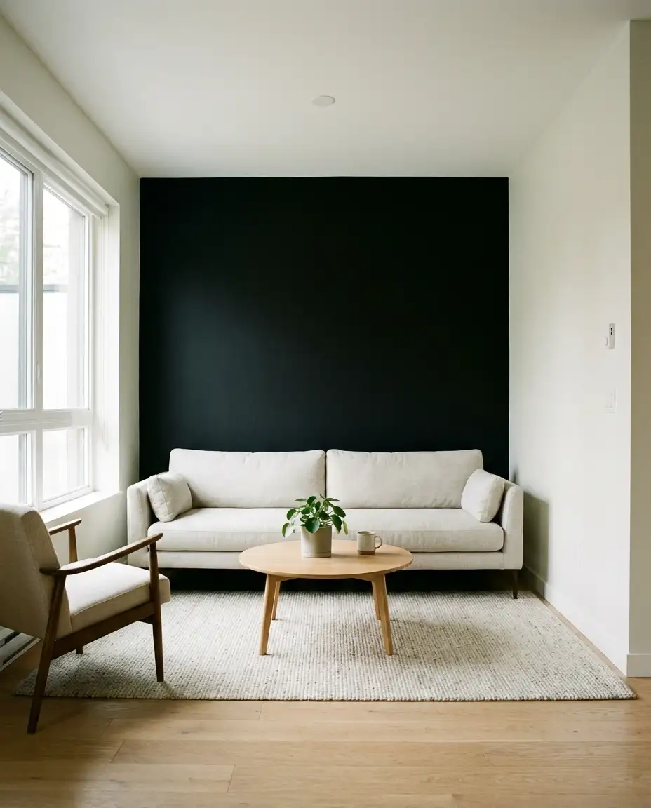Black Accent Wall in Small Living Room to Add Depth 1