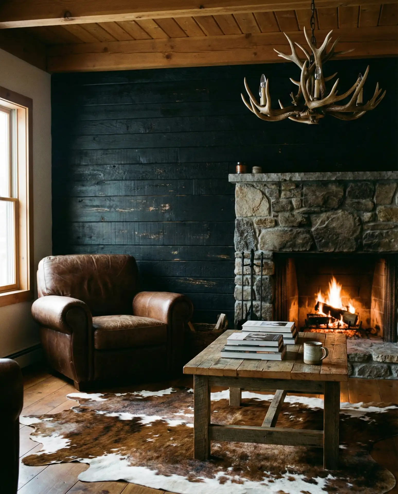 Black Accent Wall in Western or Rustic Living Room 1