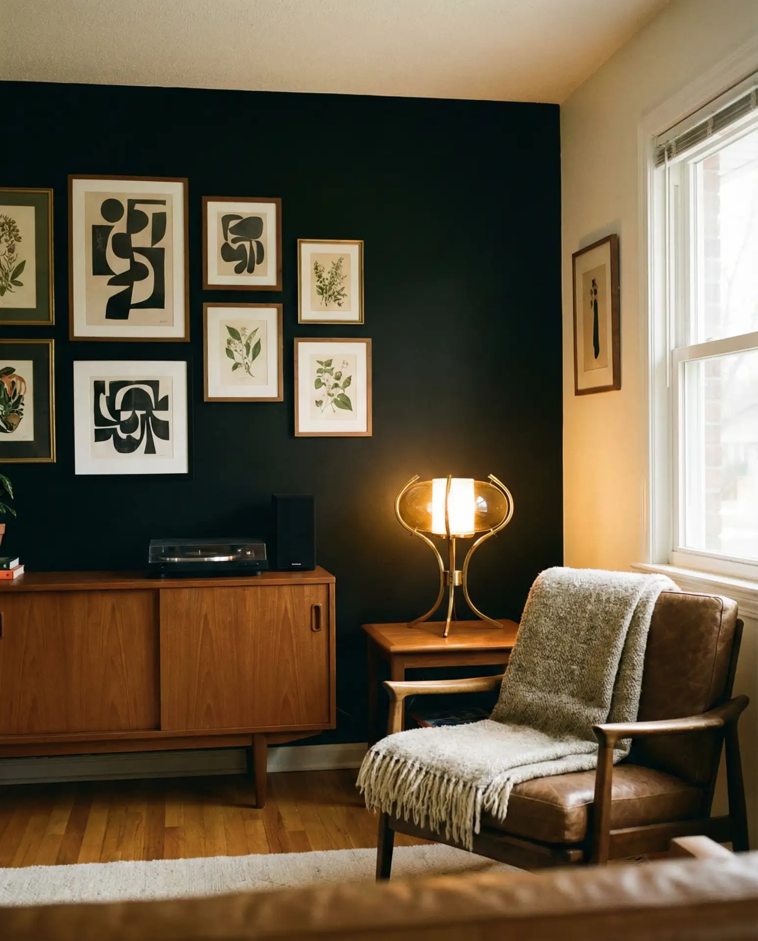 Black Accent Wall with Vintage Decor 2