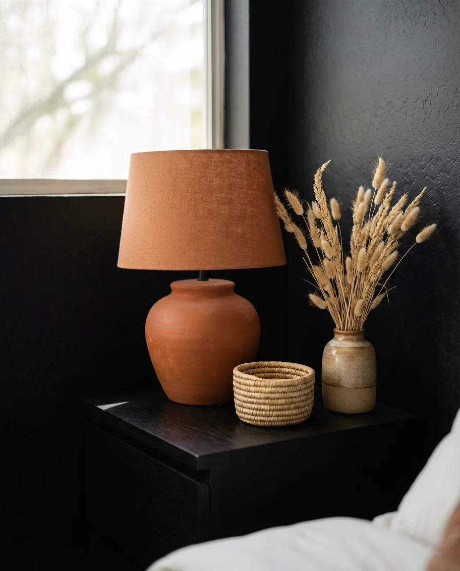 Black Bedroom with Burnt Orange Accents 2