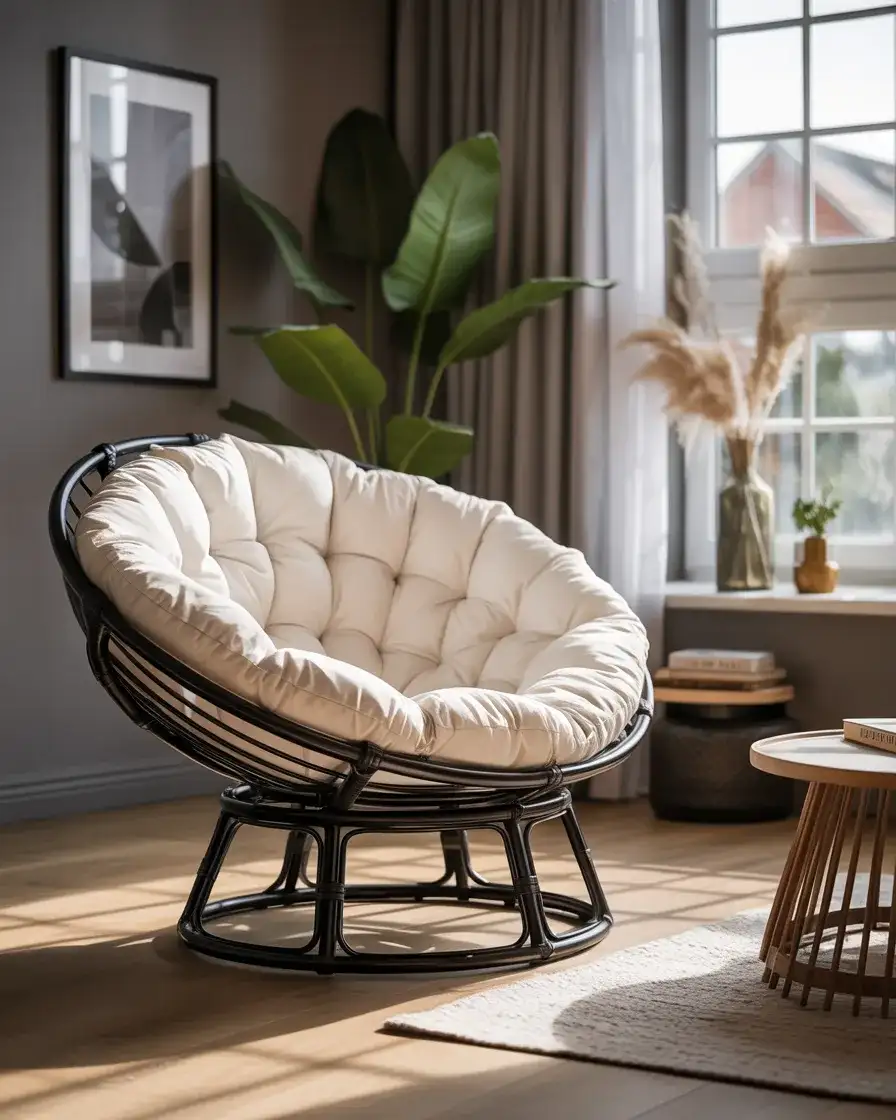 Black Papasan Frame with White Cushion for Contrast 1