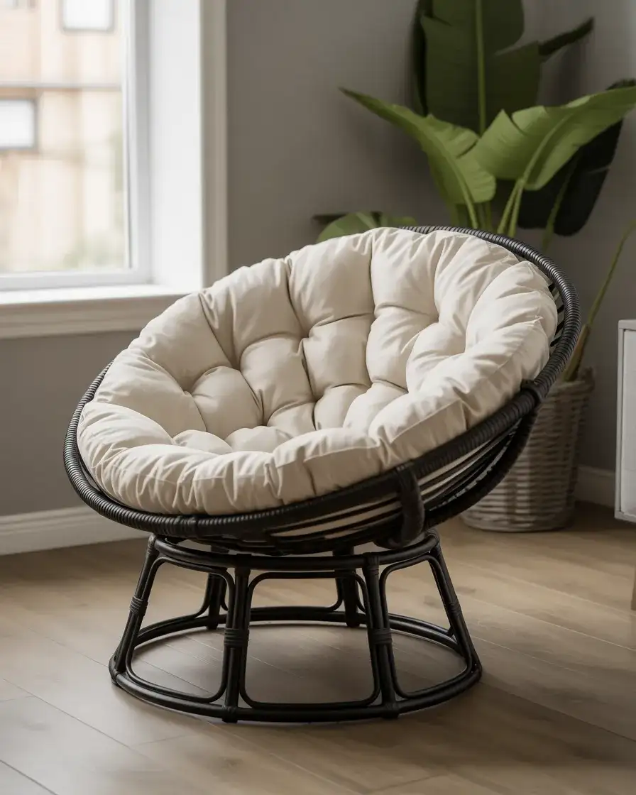 Black Papasan Frame with White Cushion for Contrast 2