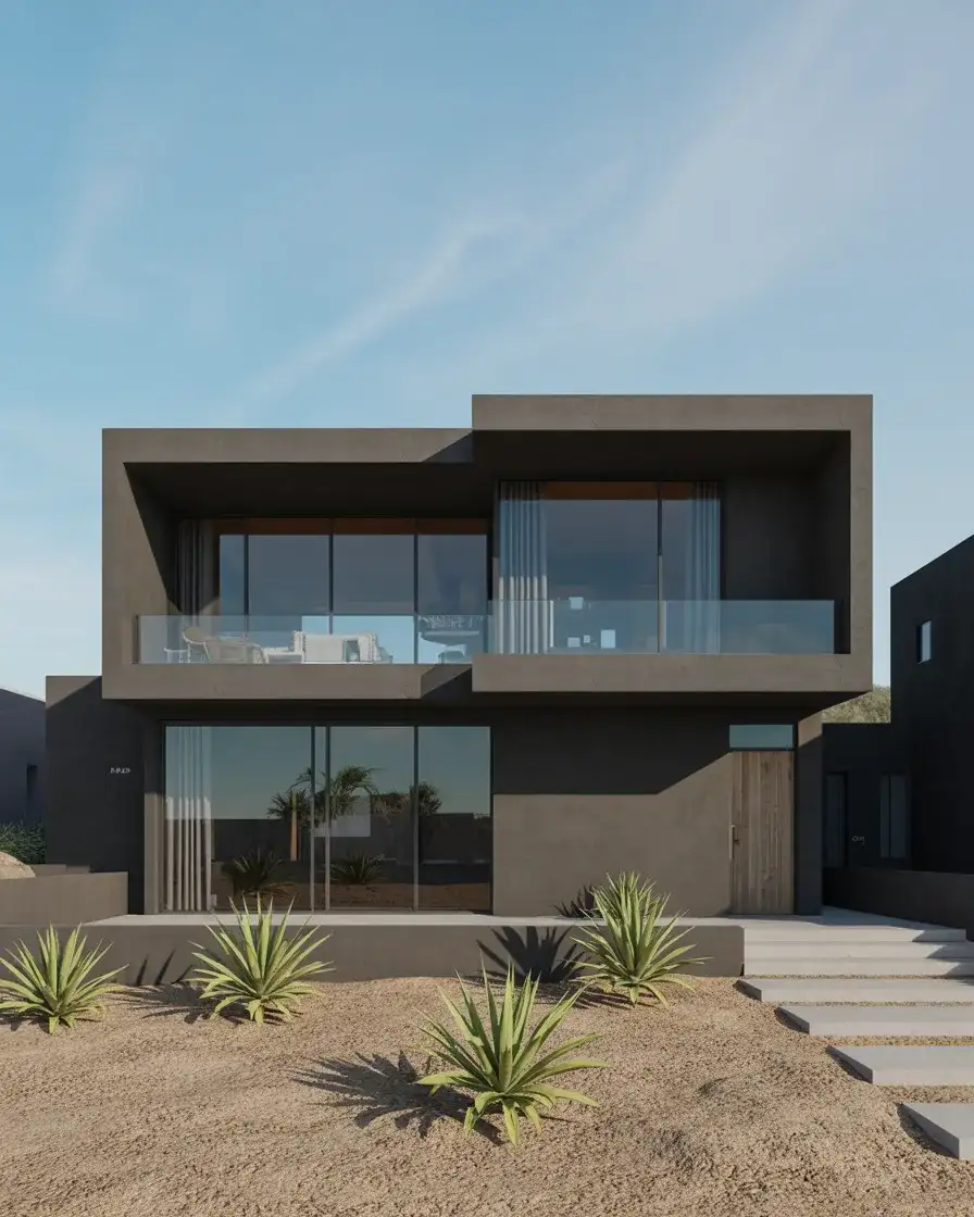 Black Stucco Modern with Large Windows and Flat Roof 2
