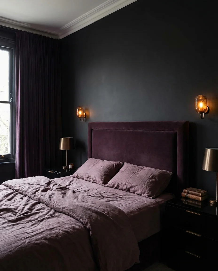 Black and Purple Bedroom with Moody Opulence 1