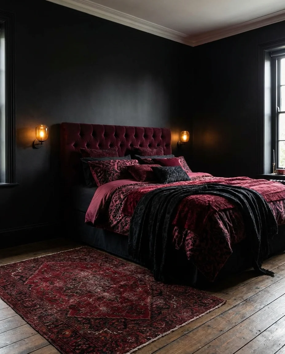 Black and Red Bedroom with Bold Drama 1