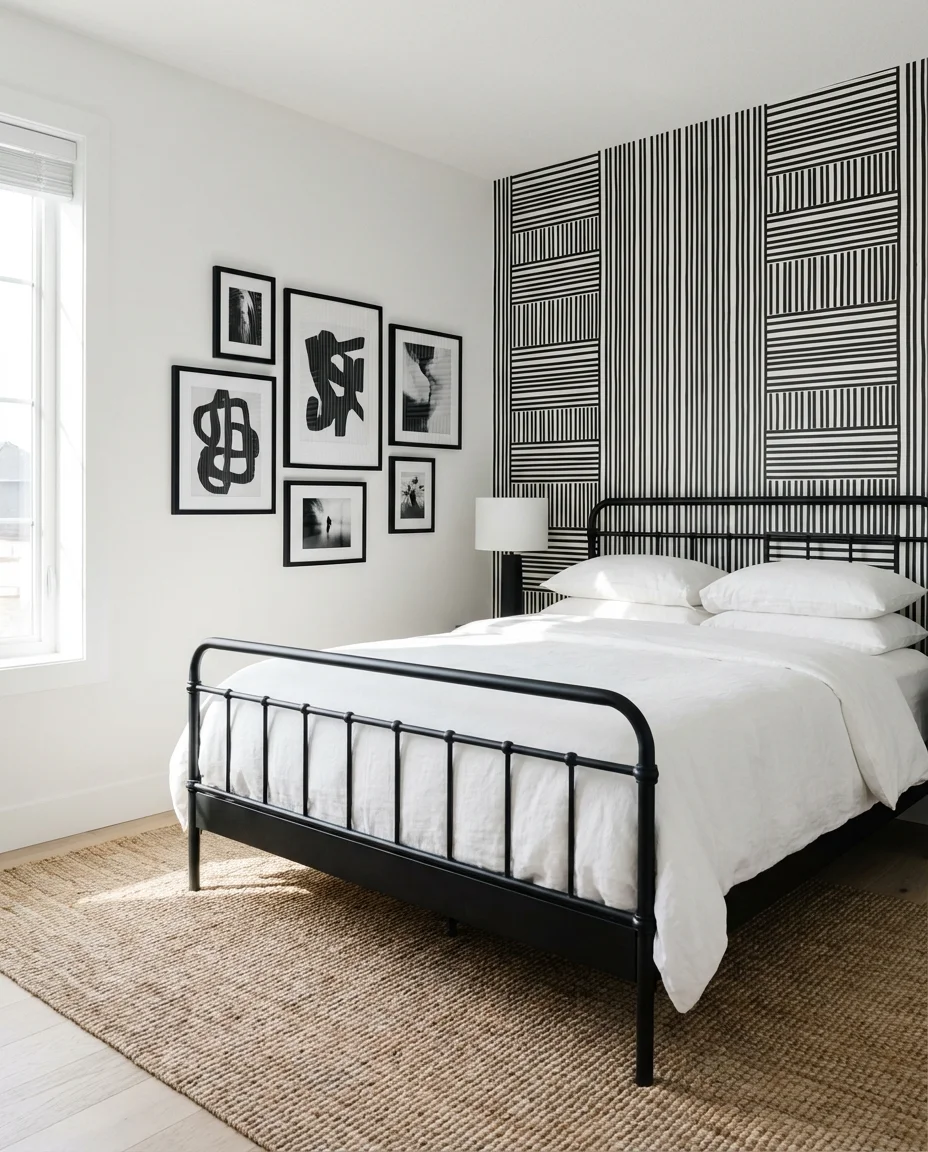 Black and White Bedroom with Graphic Energy 1