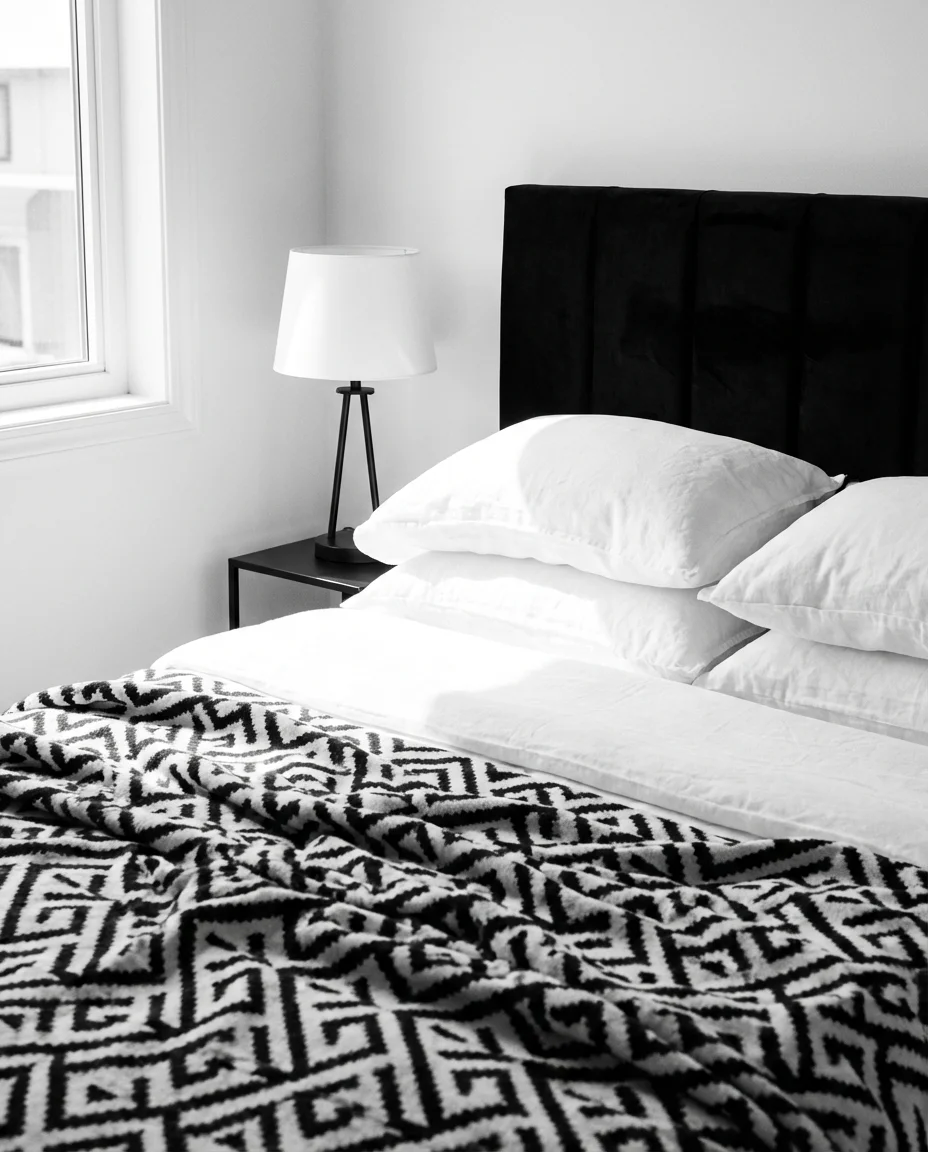 Black and White Bedroom with Graphic Energy 2