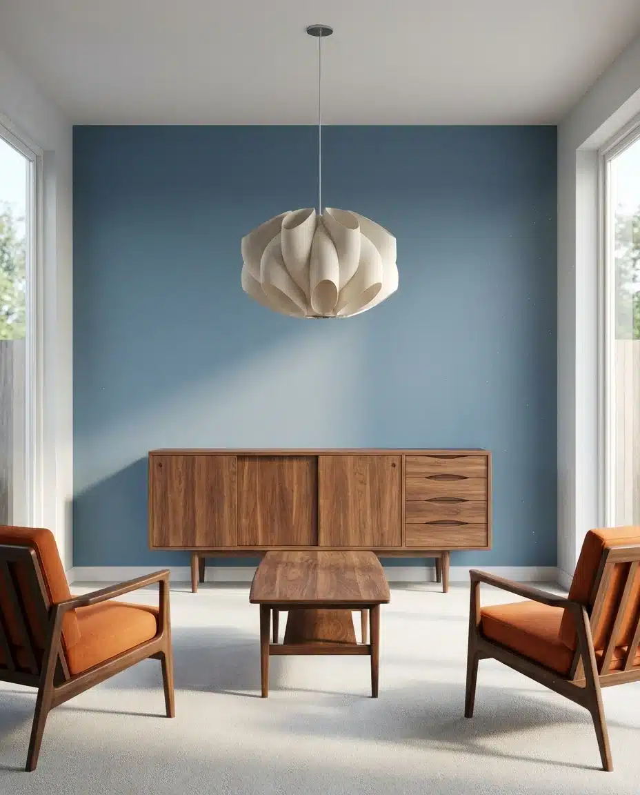 Blue Accent Wall With Mid-Century Vibes 1