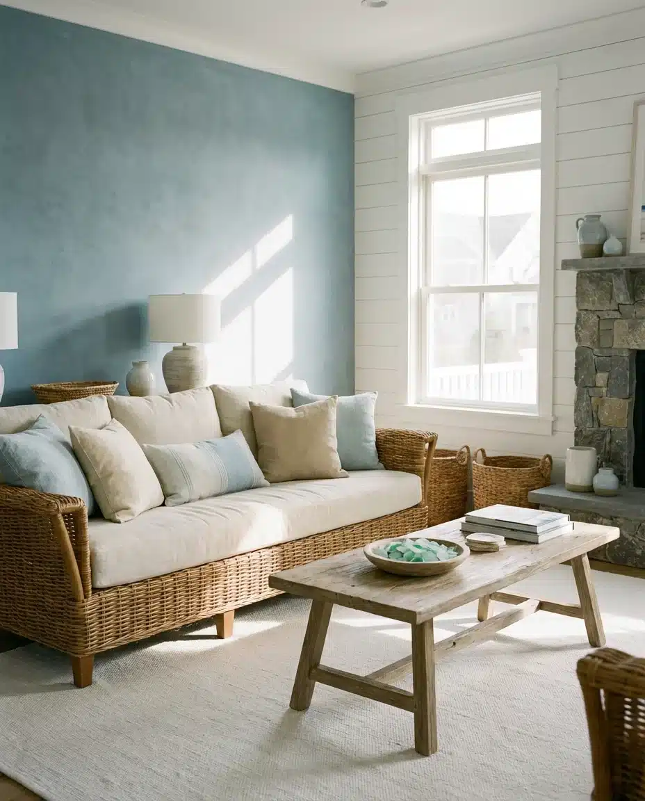 Blue Limewash Accent Wall for Coastal Calm 1