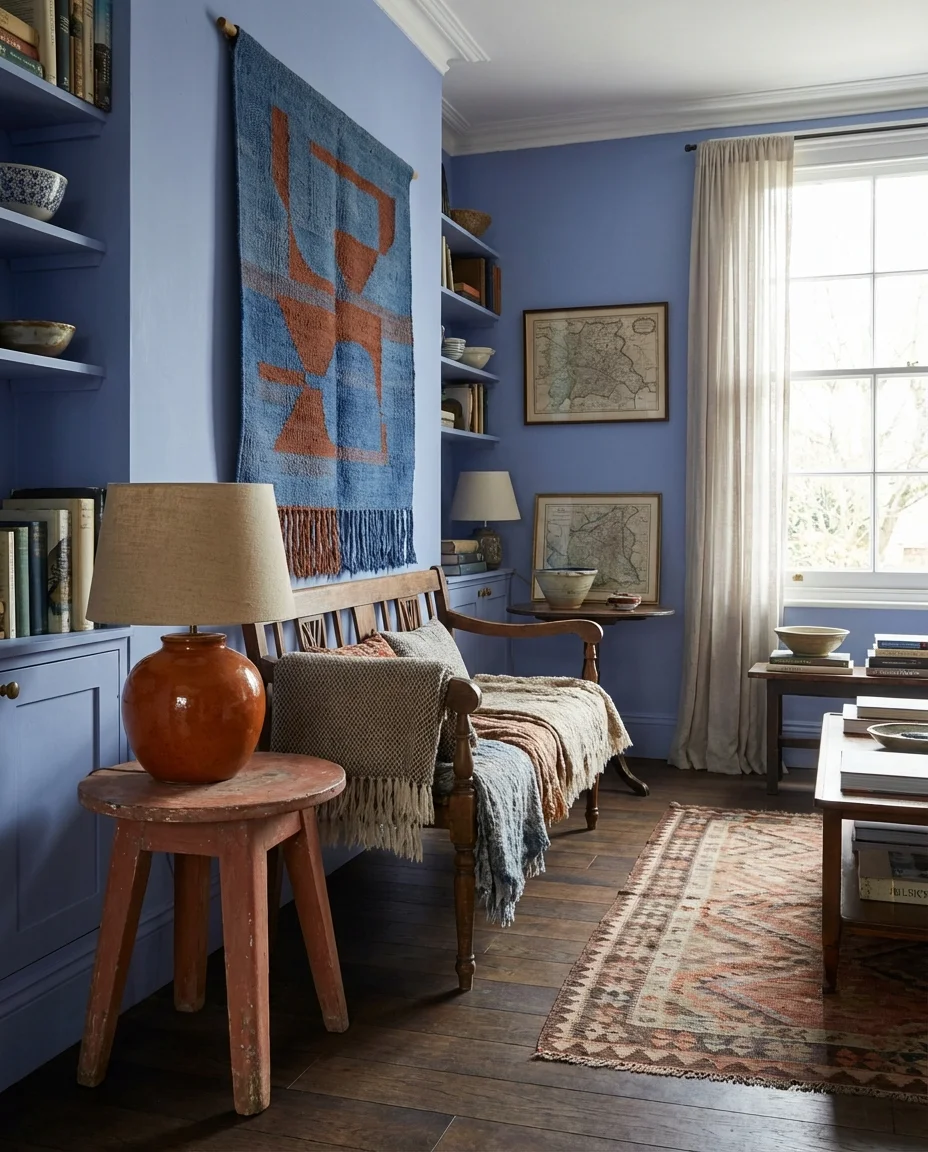 Blue Living Room with Warm Earthy Accents 2