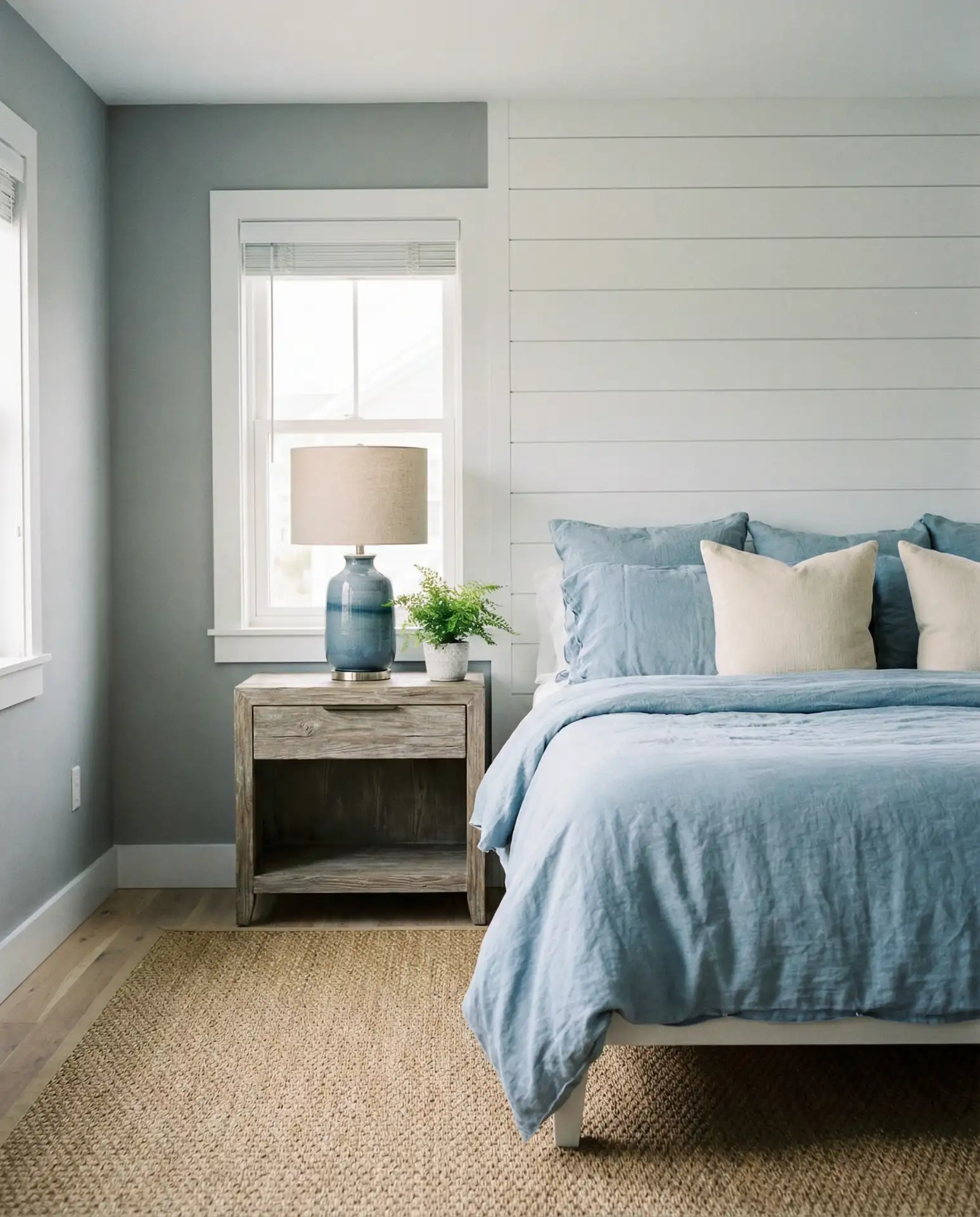 Blue and Gray Bedroom with Coastal Influences 1