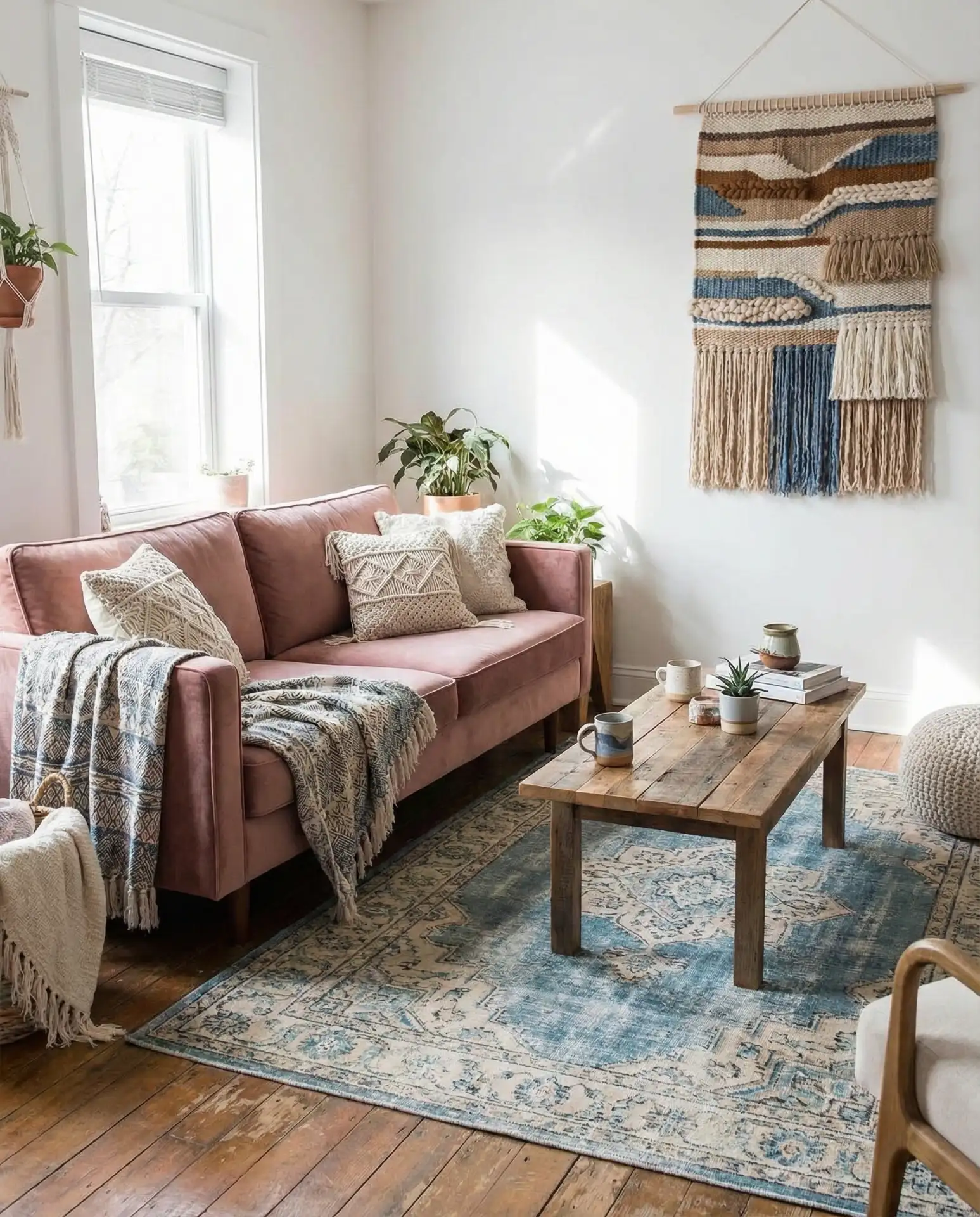 Blue and Pink Bohemian Living Room 1