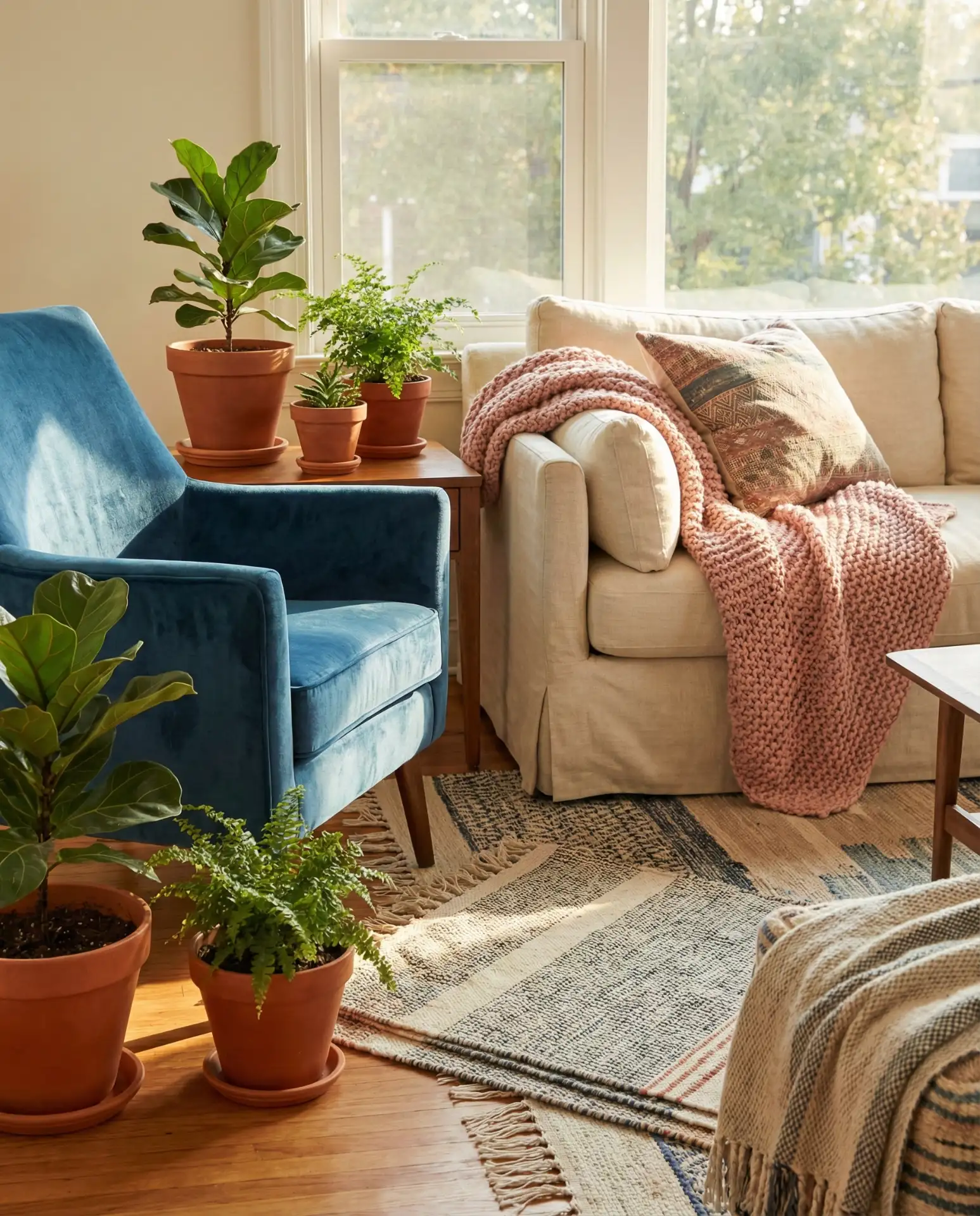 Blue and Pink Bohemian Living Room 2