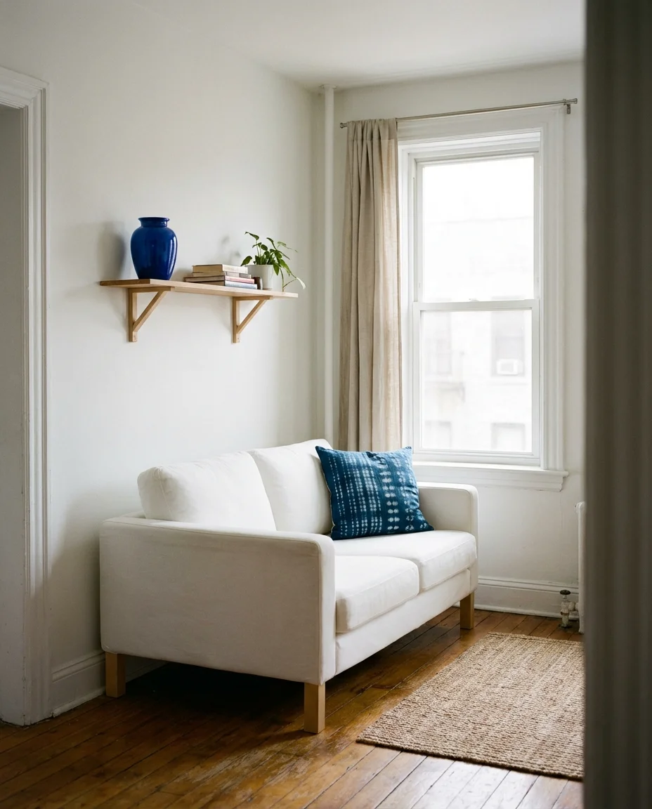 Blue and White Apartment Living Room 1