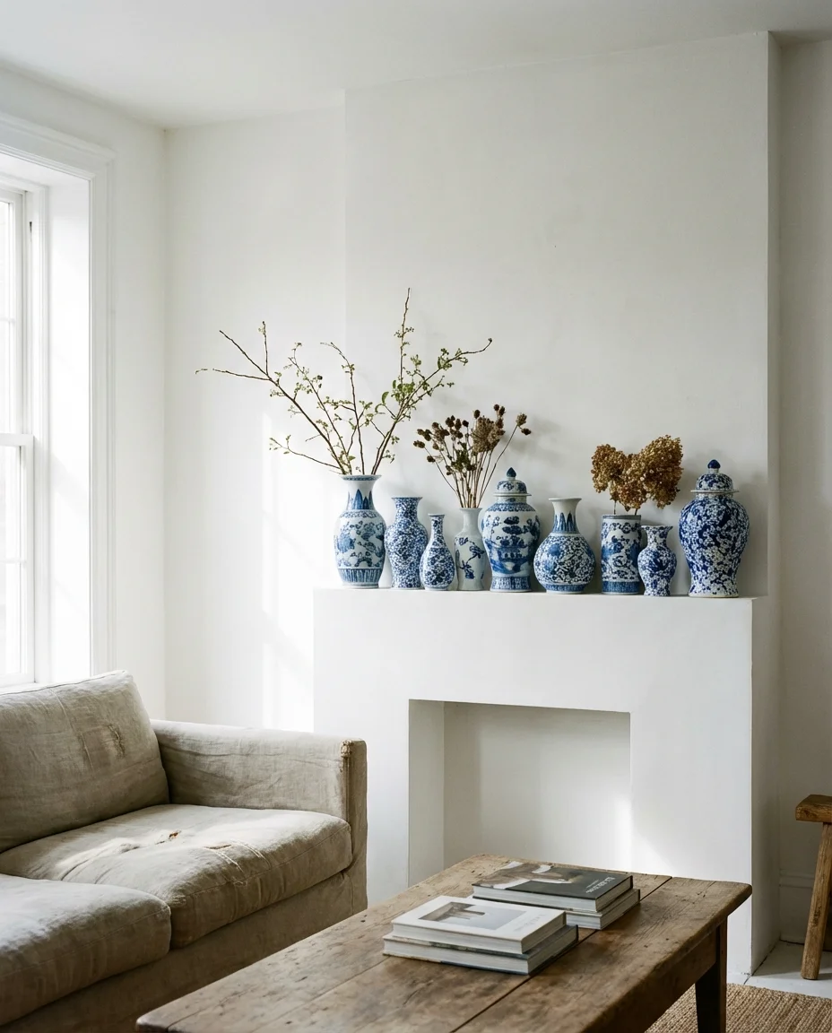 Blue and White Living Room Decor with Ceramics 1