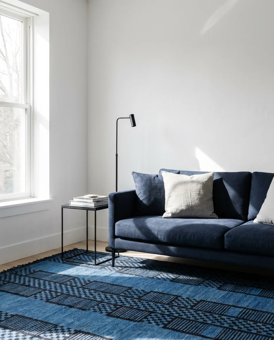 Blue and White Living Room with Black Accents 2