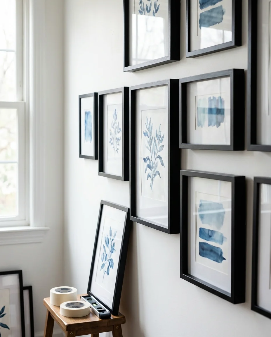 Blue and White Living Room with Gallery Wall 2