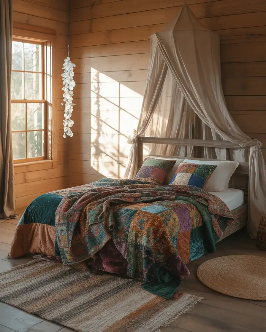 Bohemian Farmhouse Bedroom with Canopy and Crystals 2