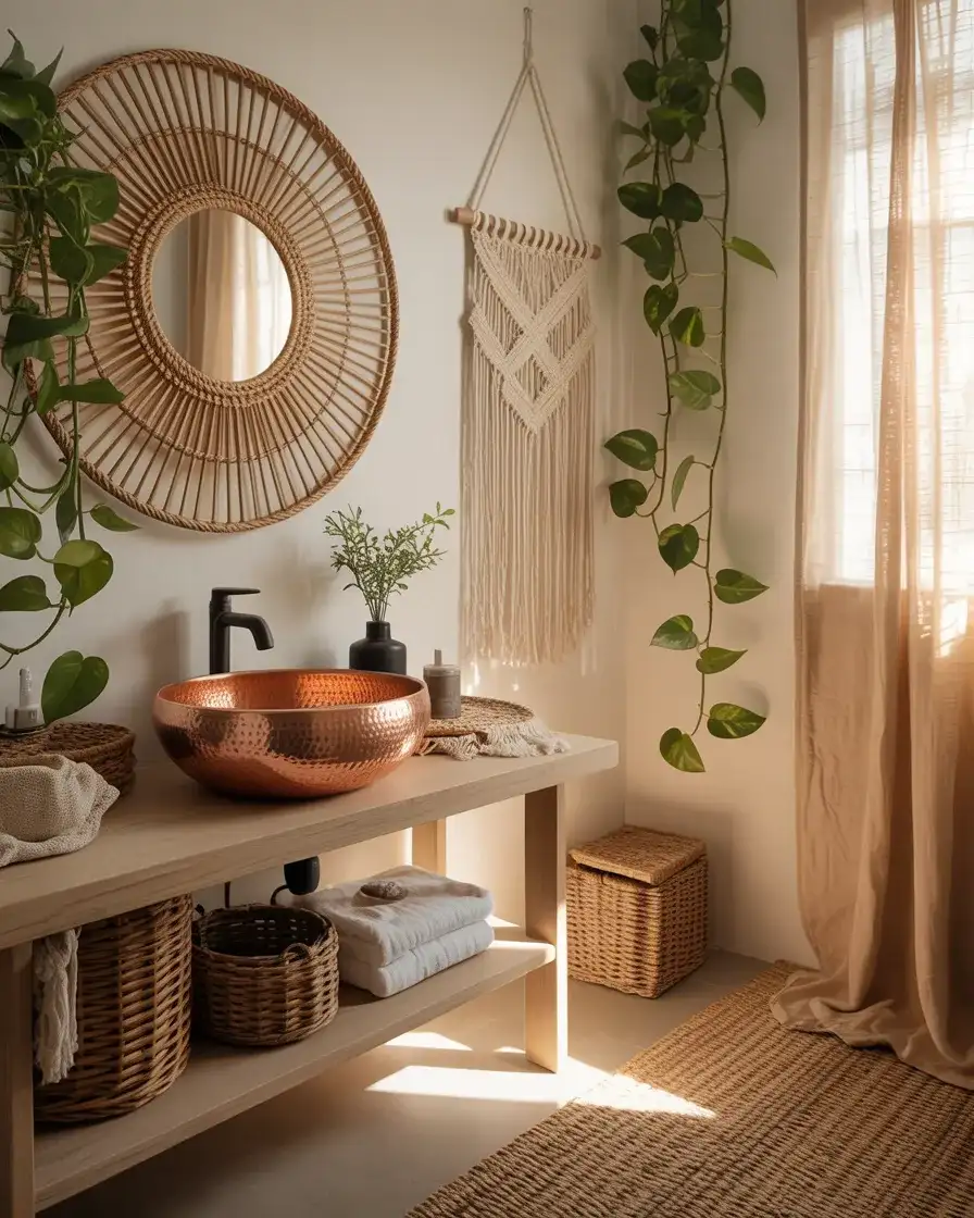 Boho Bathroom with Woven and Layered Textures 1