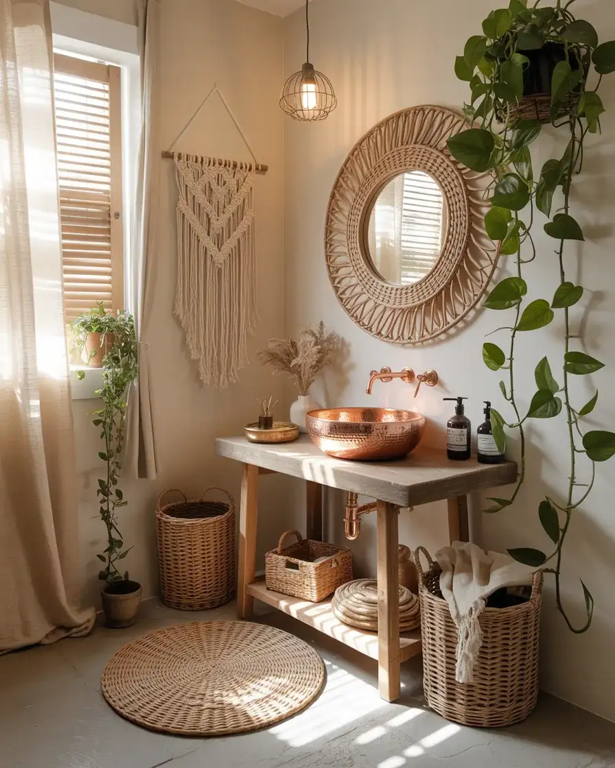 Boho Bathroom with Woven and Layered Textures 2