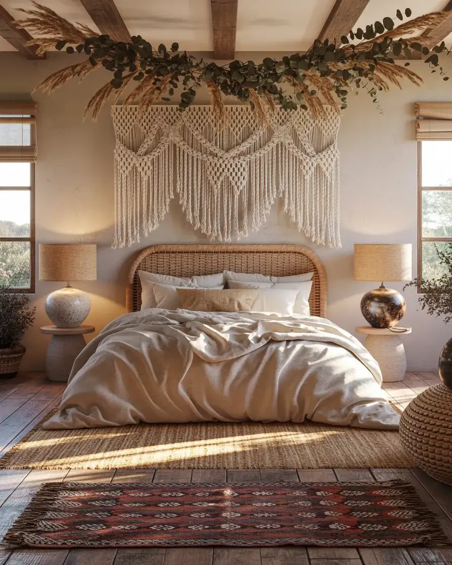 Boho Farmhouse with Macramé and Layered Rugs 1