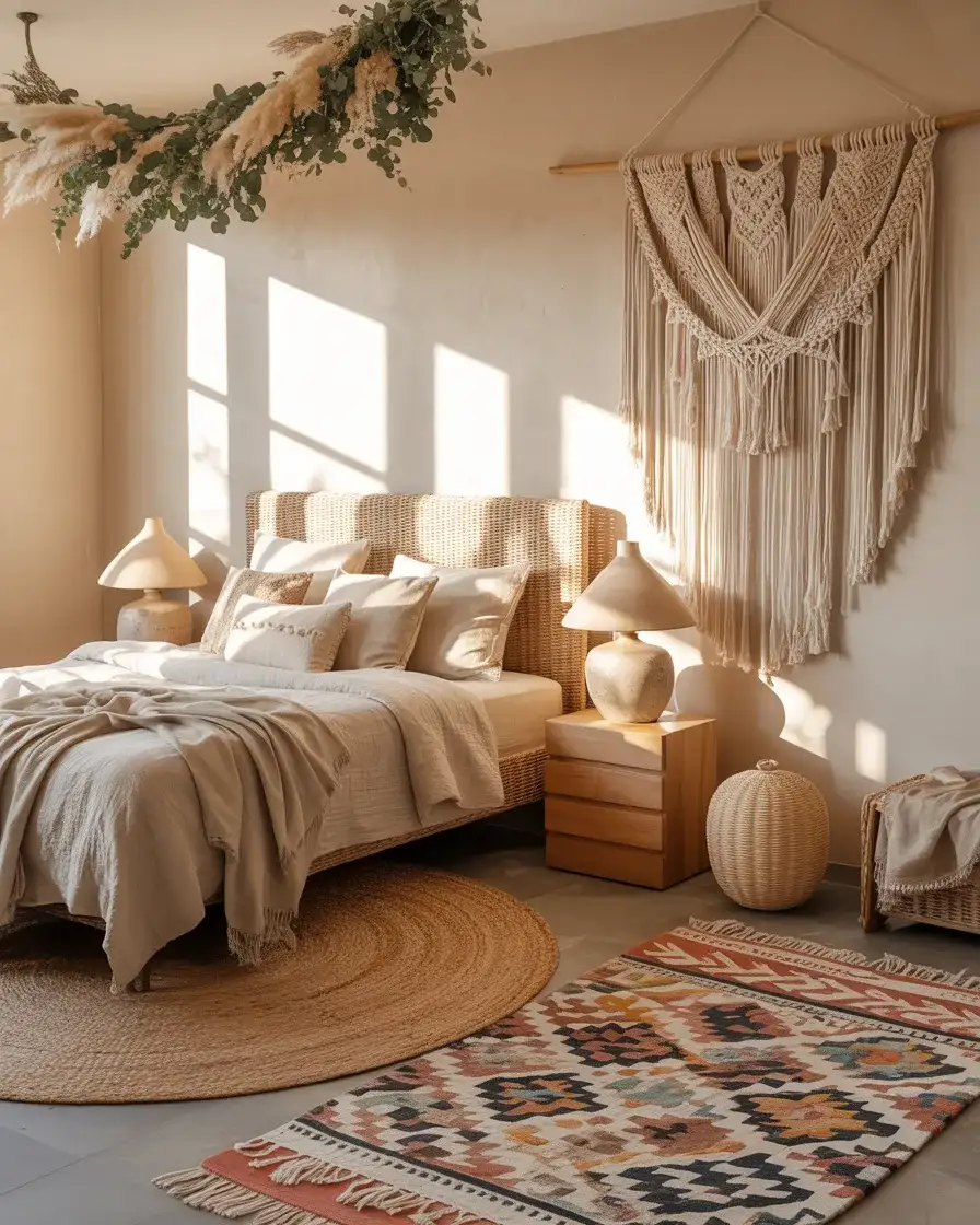Boho Farmhouse with Macramé and Layered Rugs 2