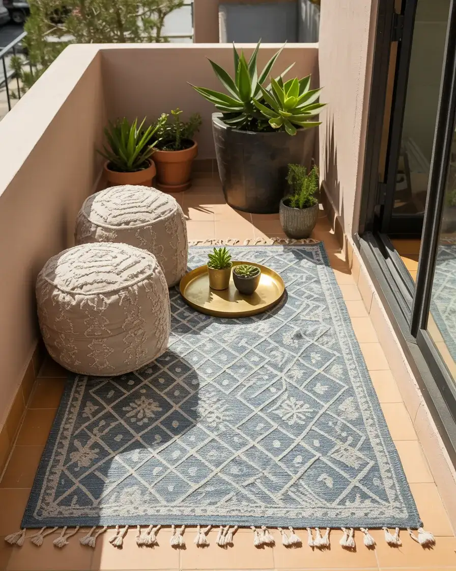 Boho Layered Rug and Poufs 1