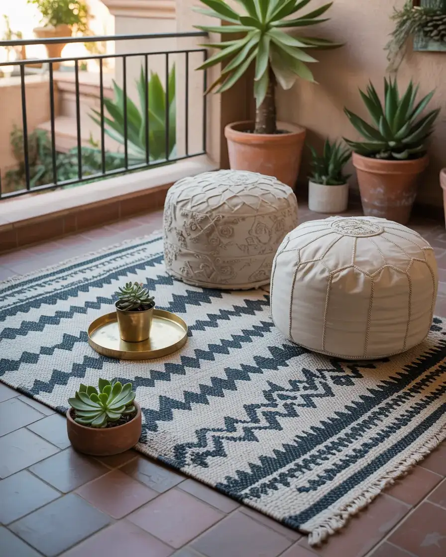 Boho Layered Rug and Poufs 2
